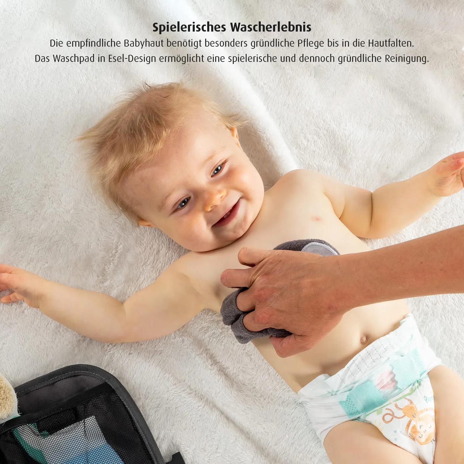 Reer BabyCare Waschpad Waschhandschuh grau Esel