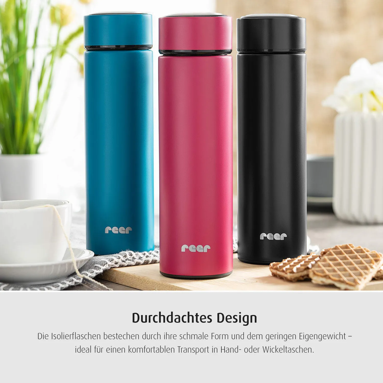 Reer ColourDesign Isolierflasche Thermoflasche Schwarz 450 ml warm