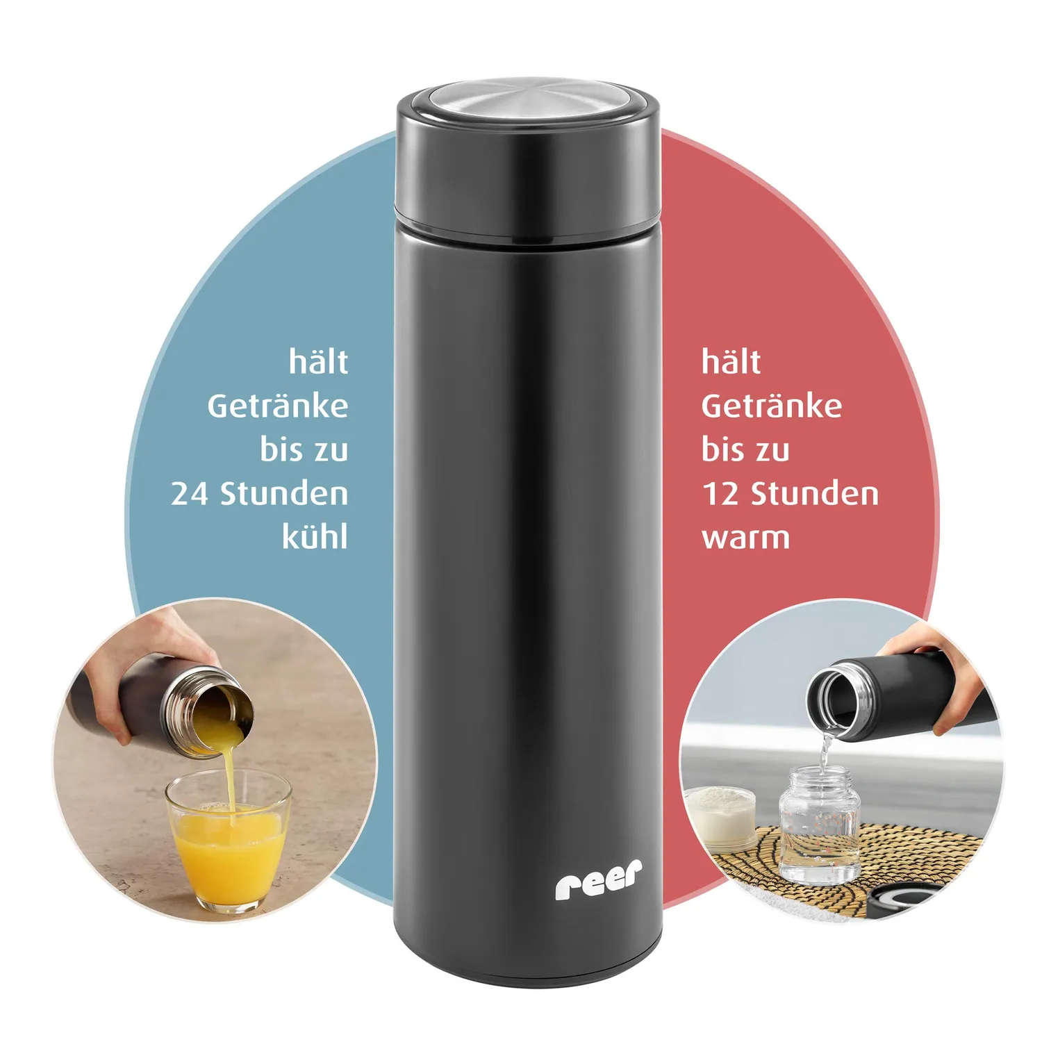 Reer ColourDesign Isolierflasche Thermoflasche Schwarz 450 ml warm