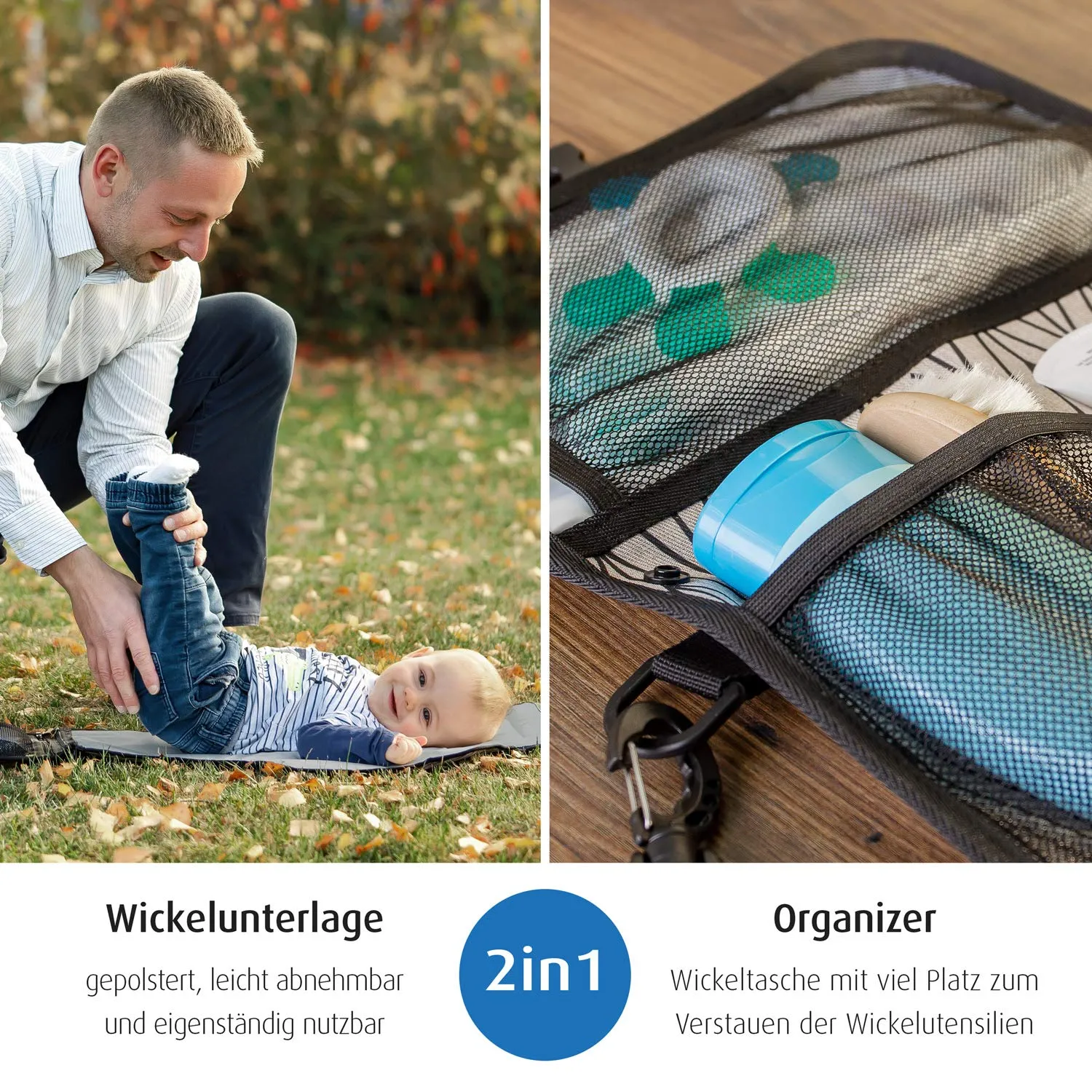 Reer Clip&Go Wickeltasche mehrfarbig mit Wickelauflage abwaschbar