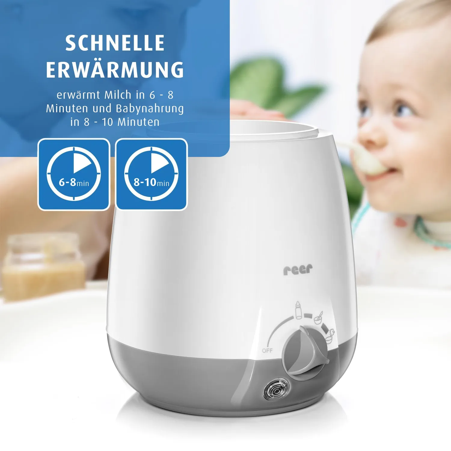 reer Simply Hot Flaschenwärmer Weiß Grau Wasserbad