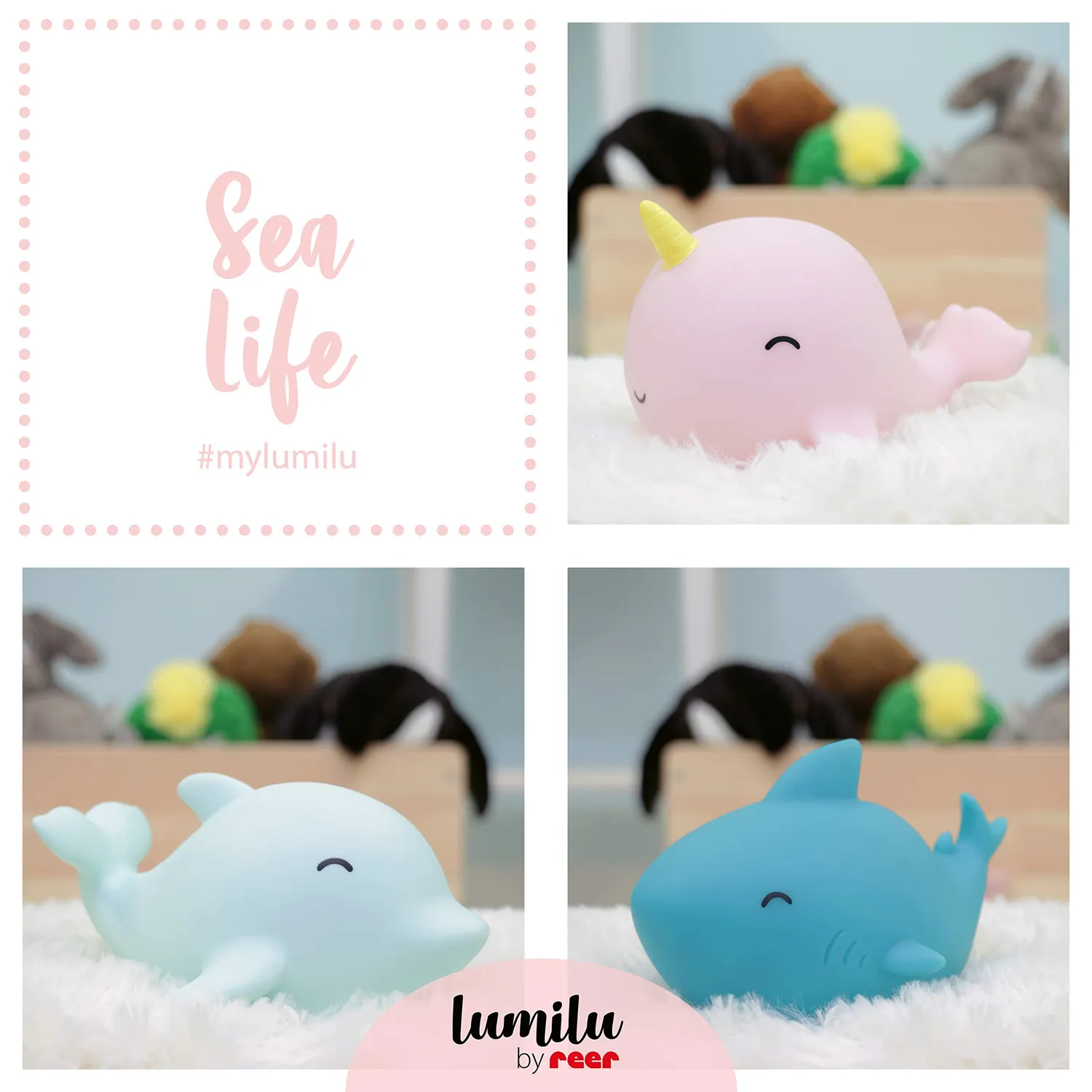 Reer Lumilu Sea Life Nachtlicht Narwal Rosa mit Timer LED