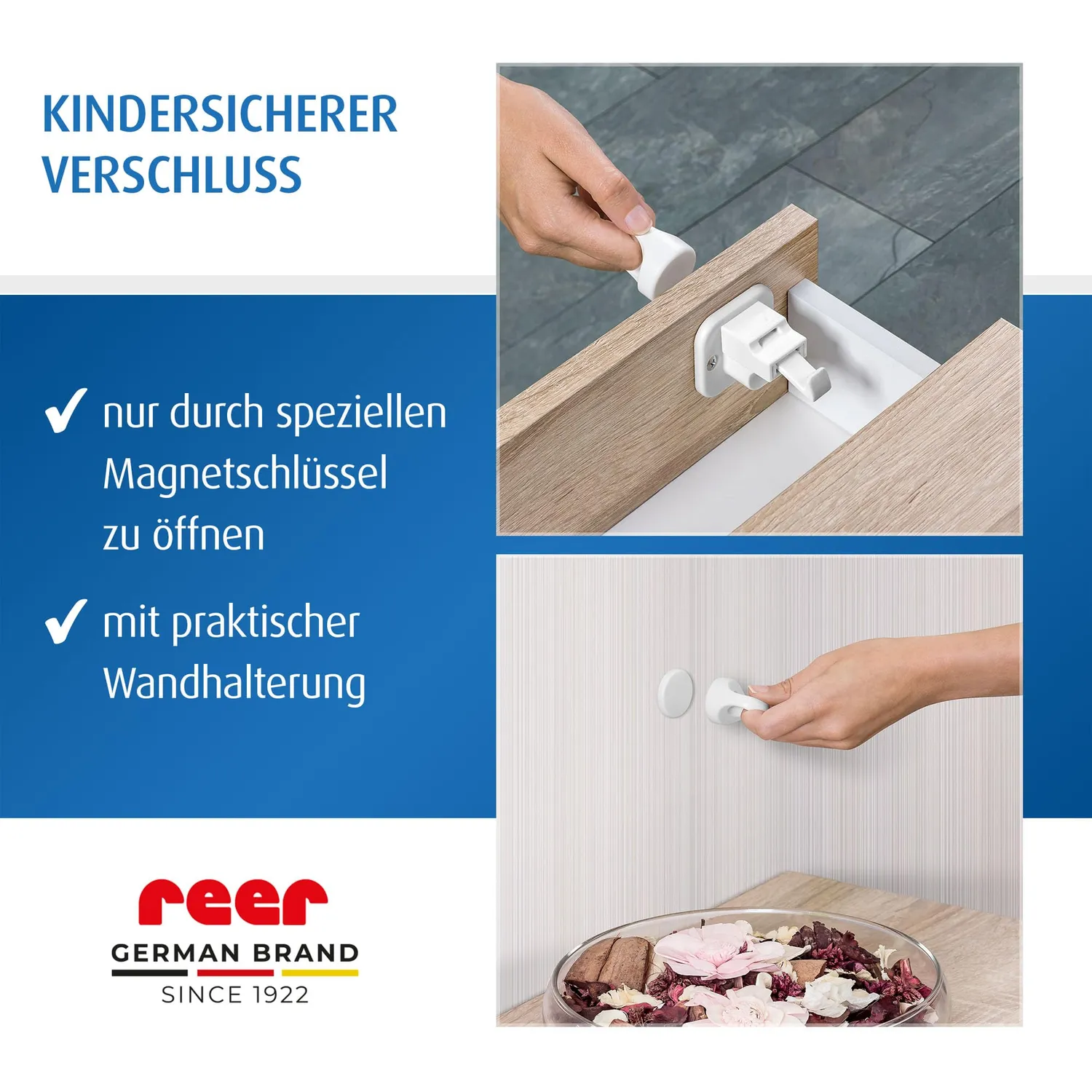 reer Magnetschloss Schranksicherung 4 Stück weiß unsichtbar