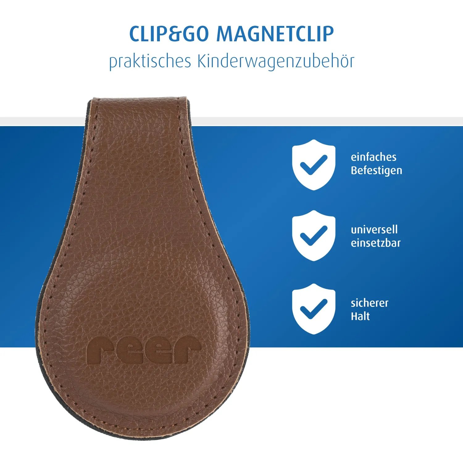 Reer Clip&Go Magnetclip braun für Kinderwagen 2er-Set