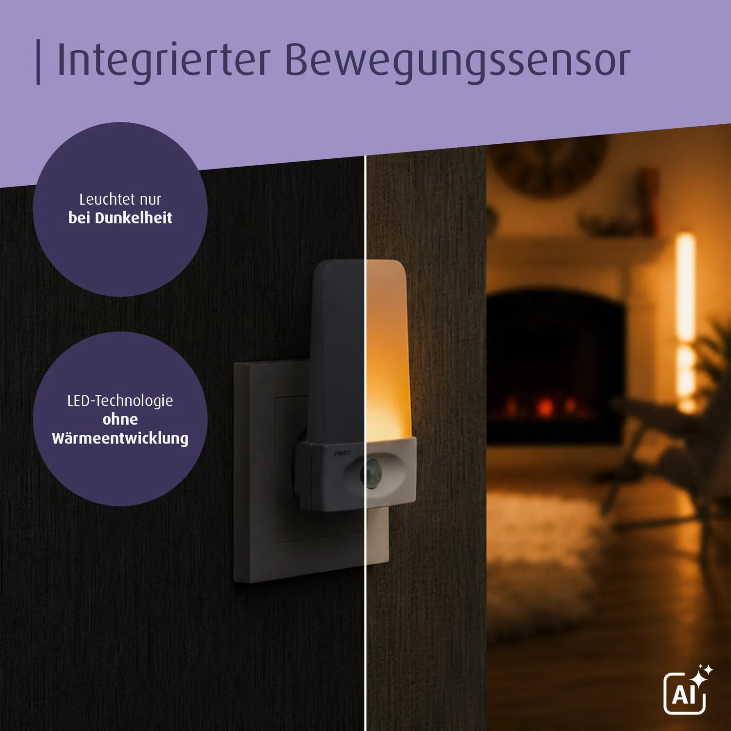 Reer Nachtlicht Bewegungssensor warmweiß Steckdosenlicht