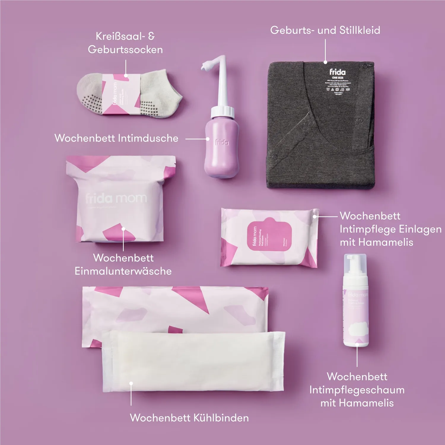 Frida Mom Geburt & Wochenbett Set 8-teilig mit Kleid