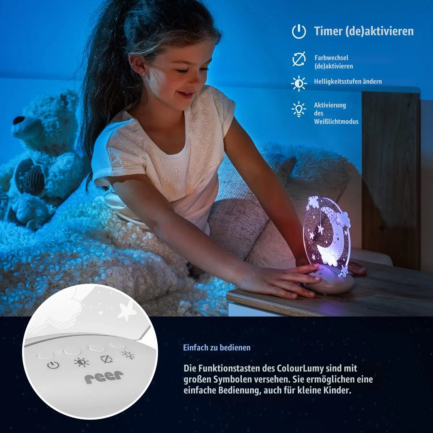 reer ColourLumy Mond Nachtlicht grau Farbwechsel Timer