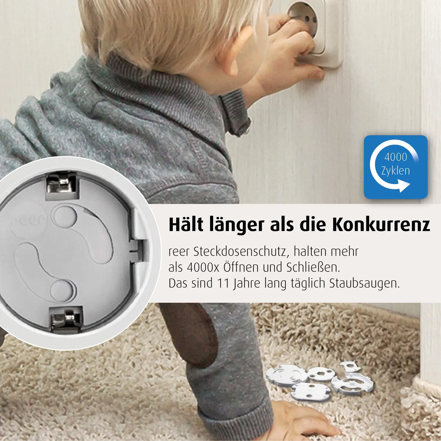Reer 3246.010 Steckdosenschutz weiß 10 Stück zum Kleben