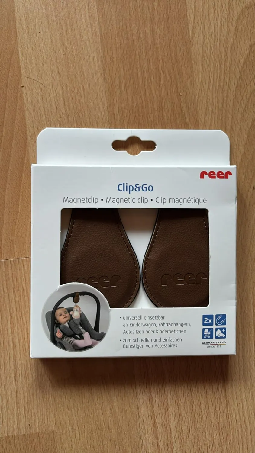 Reer Clip&Go Magnetclip braun für Kinderwagen 2er-Set