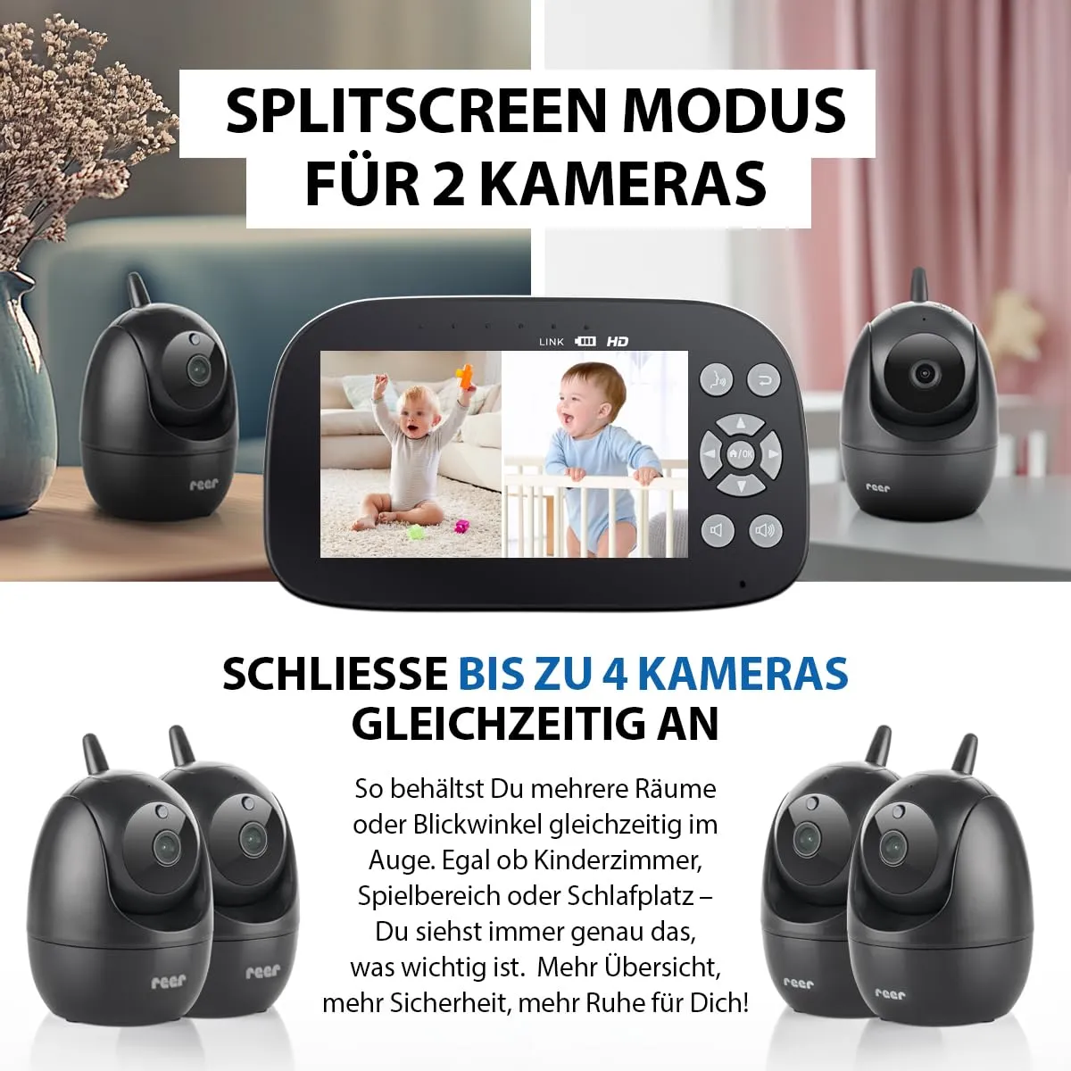 Reer BabyCam Pro HD Move Video-Babyphone 5 Zoll 300 m schwenkbar