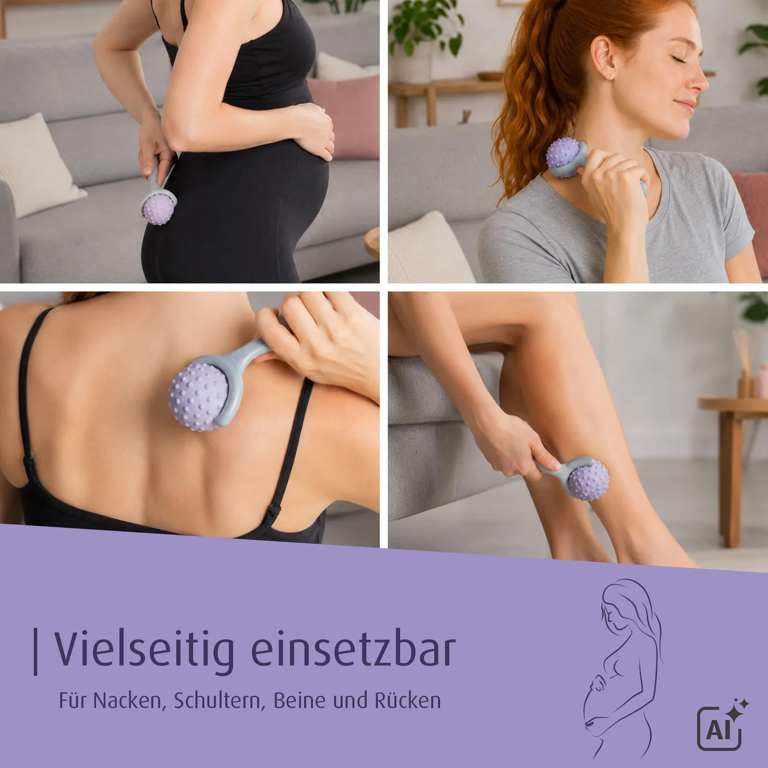 Reer Mama Massageroller Schwangerschaft Massagegerät Grau Lila Entspannung