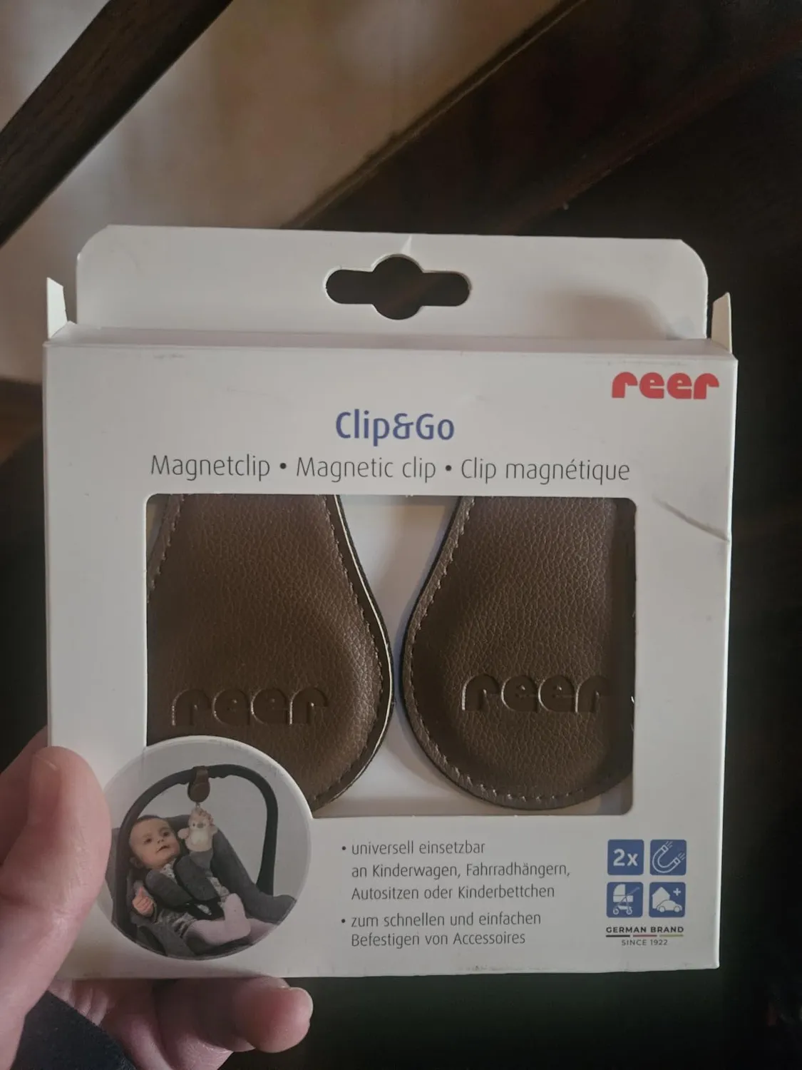 Reer Clip&Go Magnetclip braun für Kinderwagen 2er-Set