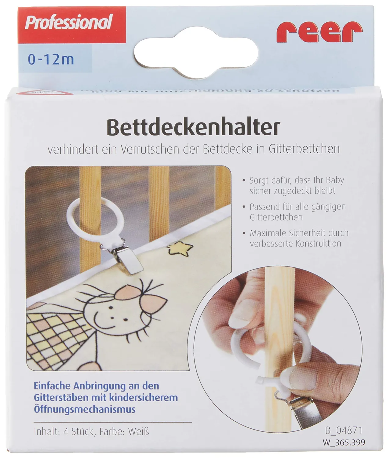 Reer 4589 Bettdeckenhalter weiß 4 Stück Kinderbett