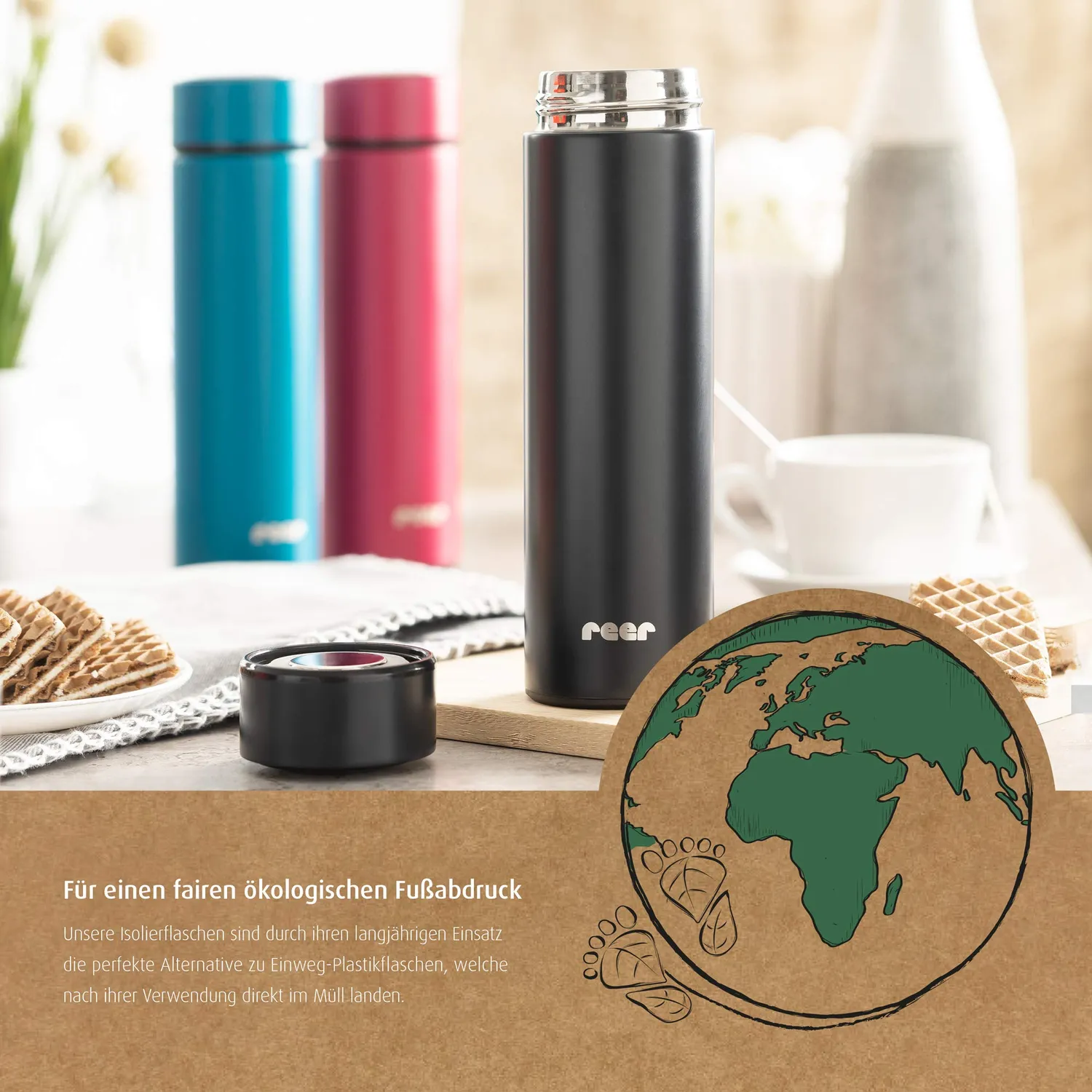 Reer ColourDesign Isolierflasche Thermoflasche Schwarz 450 ml warm
