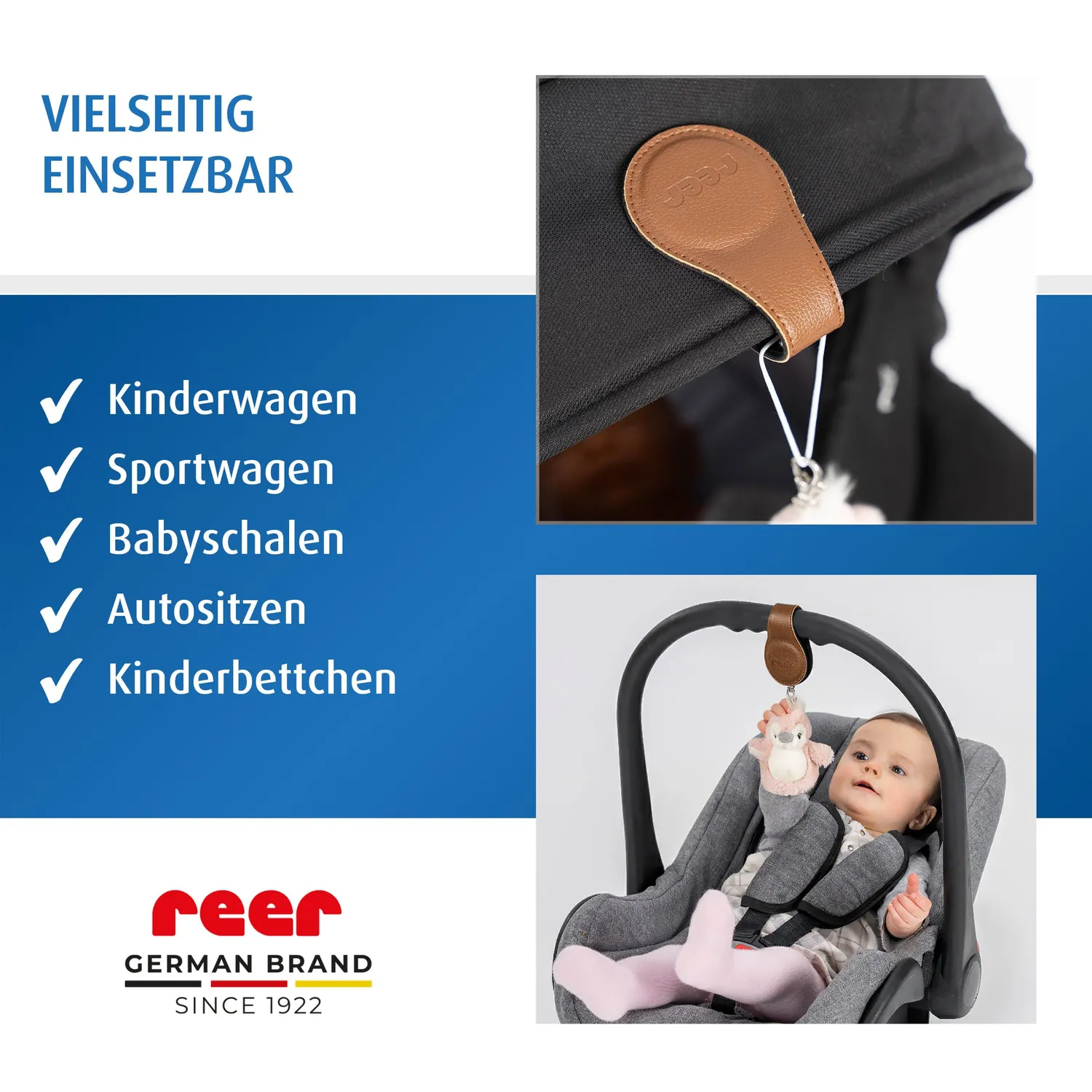 Reer Clip&Go Magnetclip braun für Kinderwagen 2er-Set