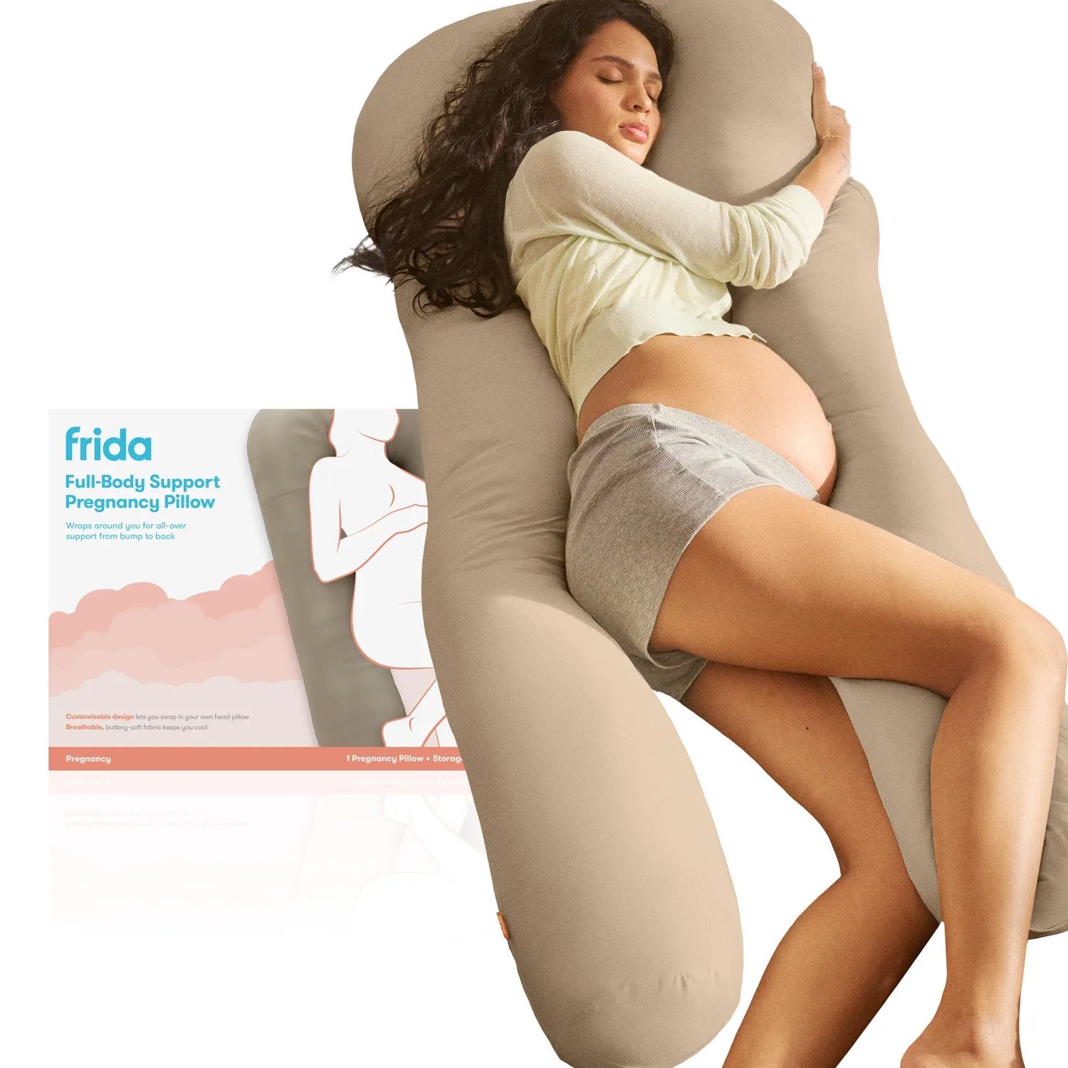 Frida Mom Full Body Support Schwangerschaftskissen U-Form atmungsaktiv