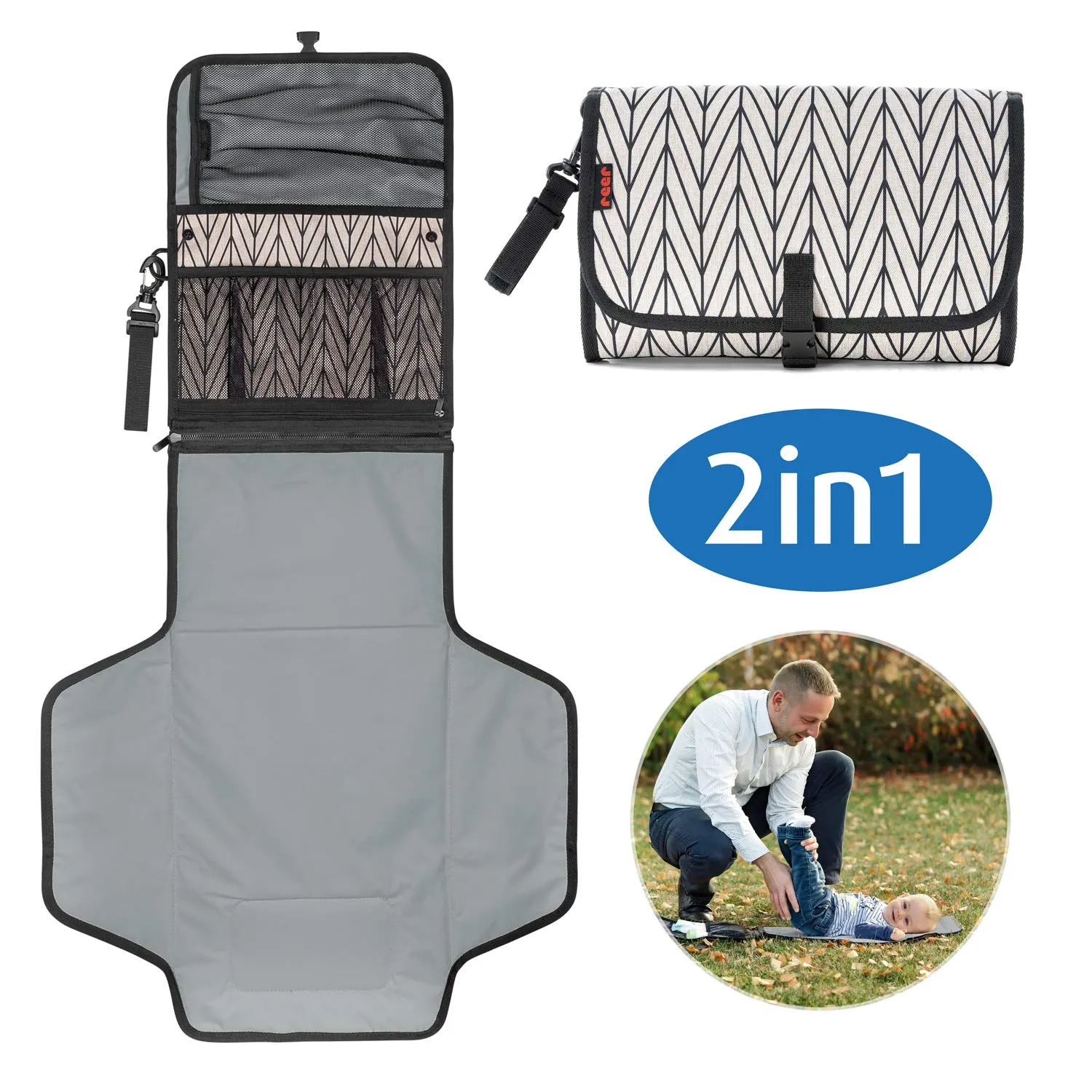 Reer Clip&Go Wickeltasche mehrfarbig mit Wickelauflage abwaschbar