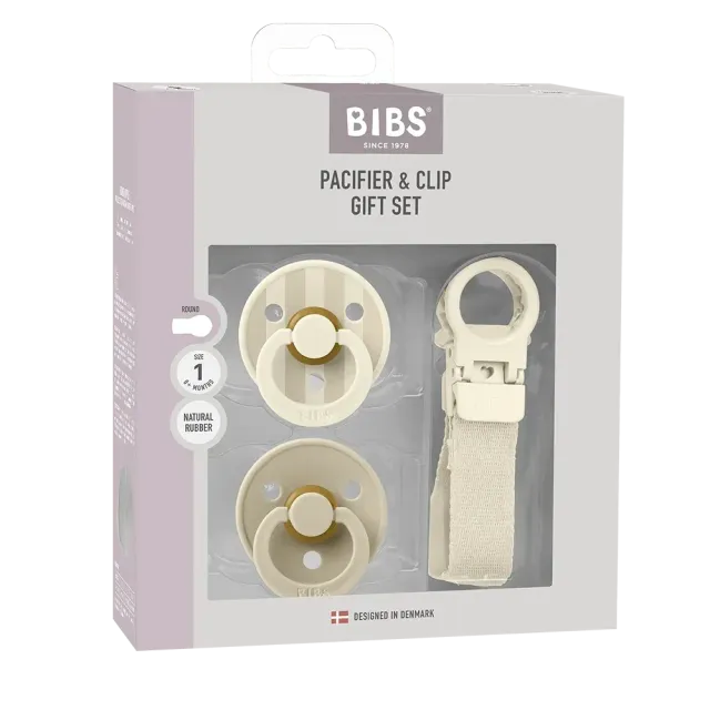 BIBS Colour Schnuller und Clip Geschenkset Ivory 2-teilig