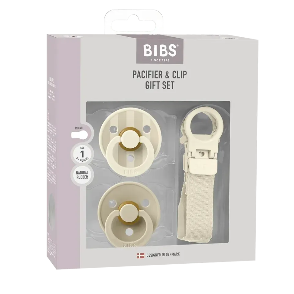 BIBS Colour Schnuller und Clip Geschenkset Ivory 2-teilig
