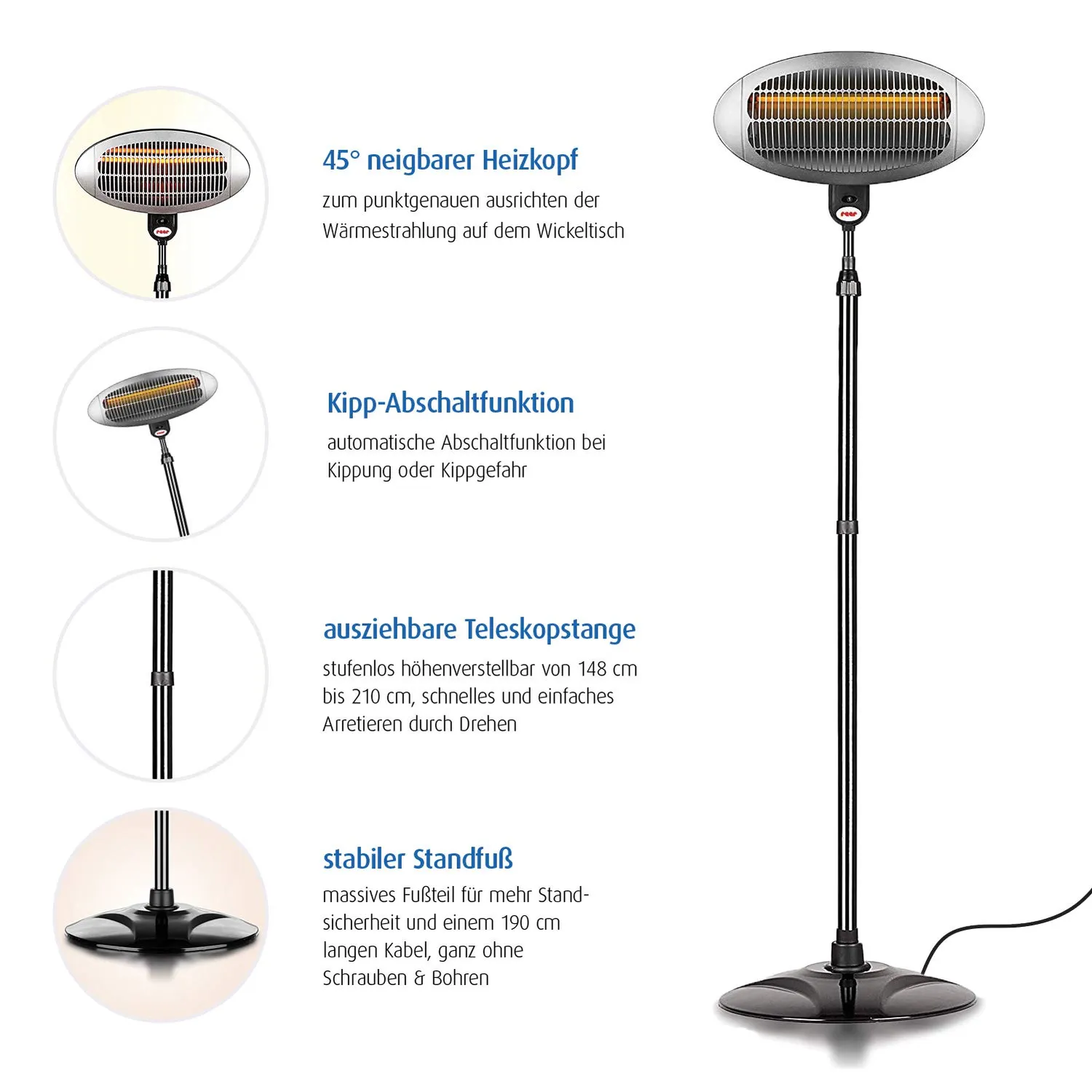 Reer Wickeltischstrahler Heizstrahler 650 Watt mit Standfuß
