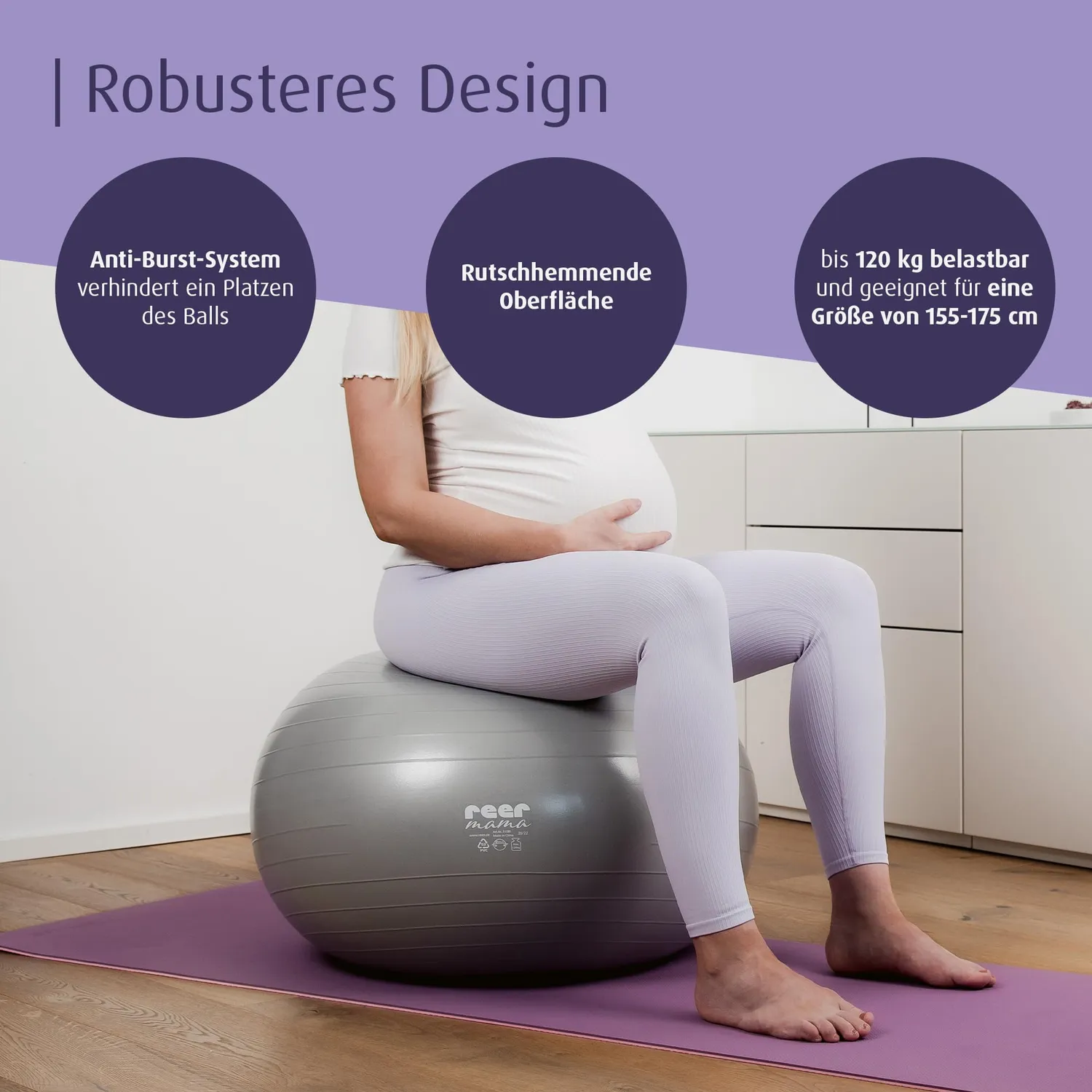 Reer Gymnastikball Schwangerschaft 65cm grau 120kg