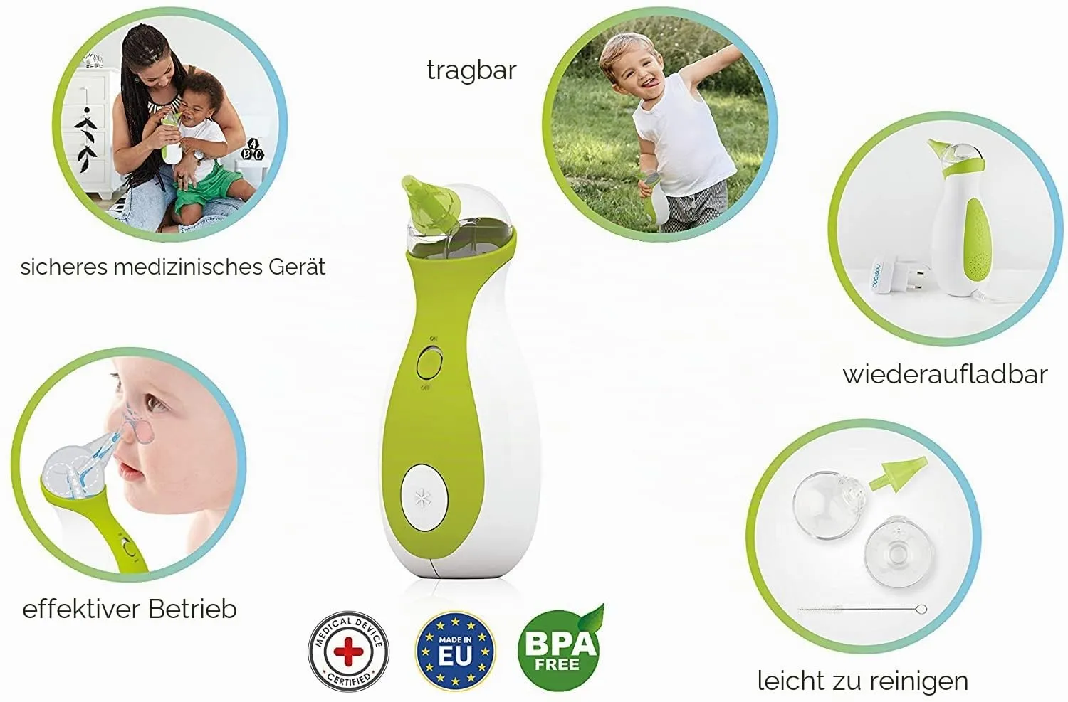Nosiboo Go Nasensauger Baby Akku wiederaufladbar weiß