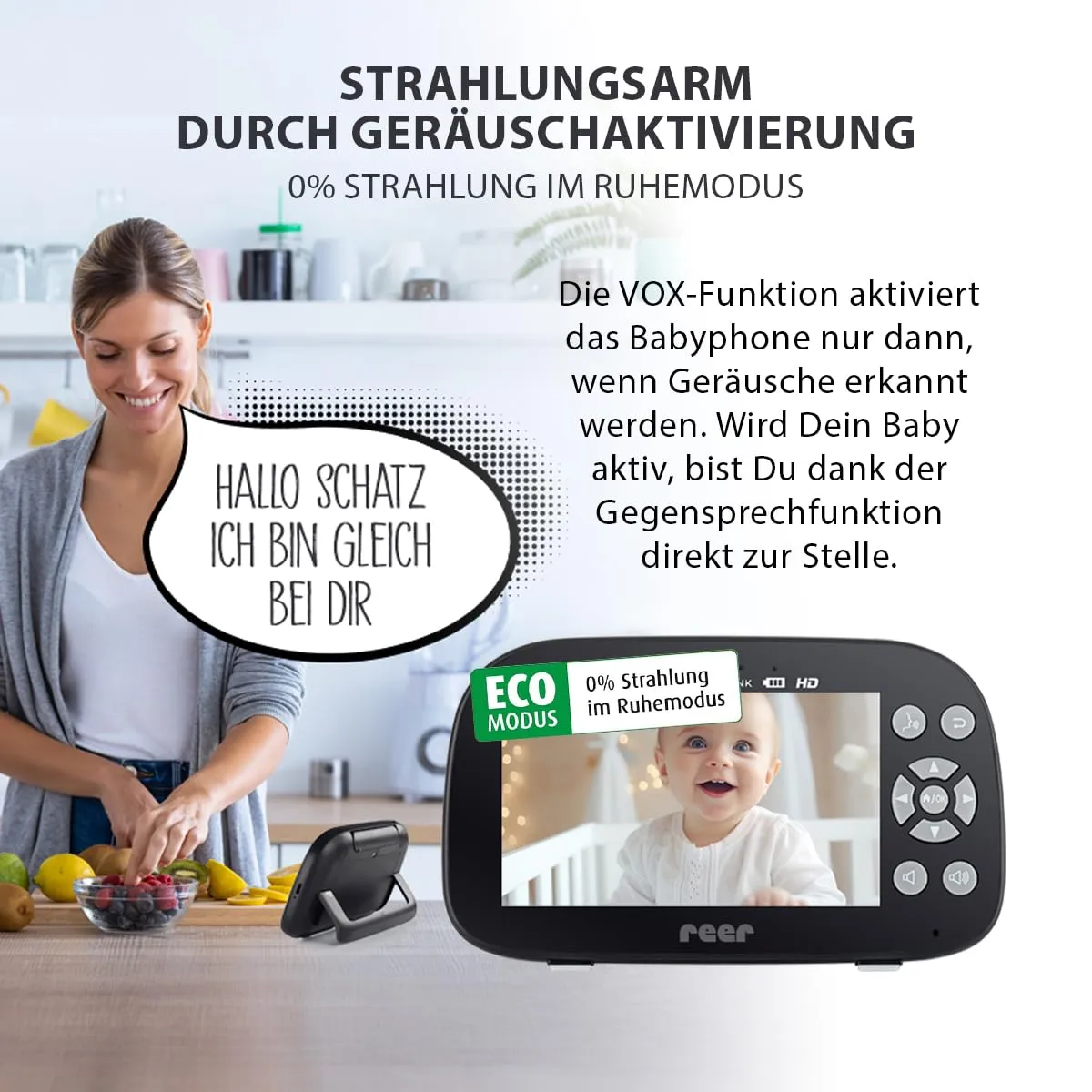 Reer BabyCam Pro HD Move Video-Babyphone 5 Zoll 300 m schwenkbar