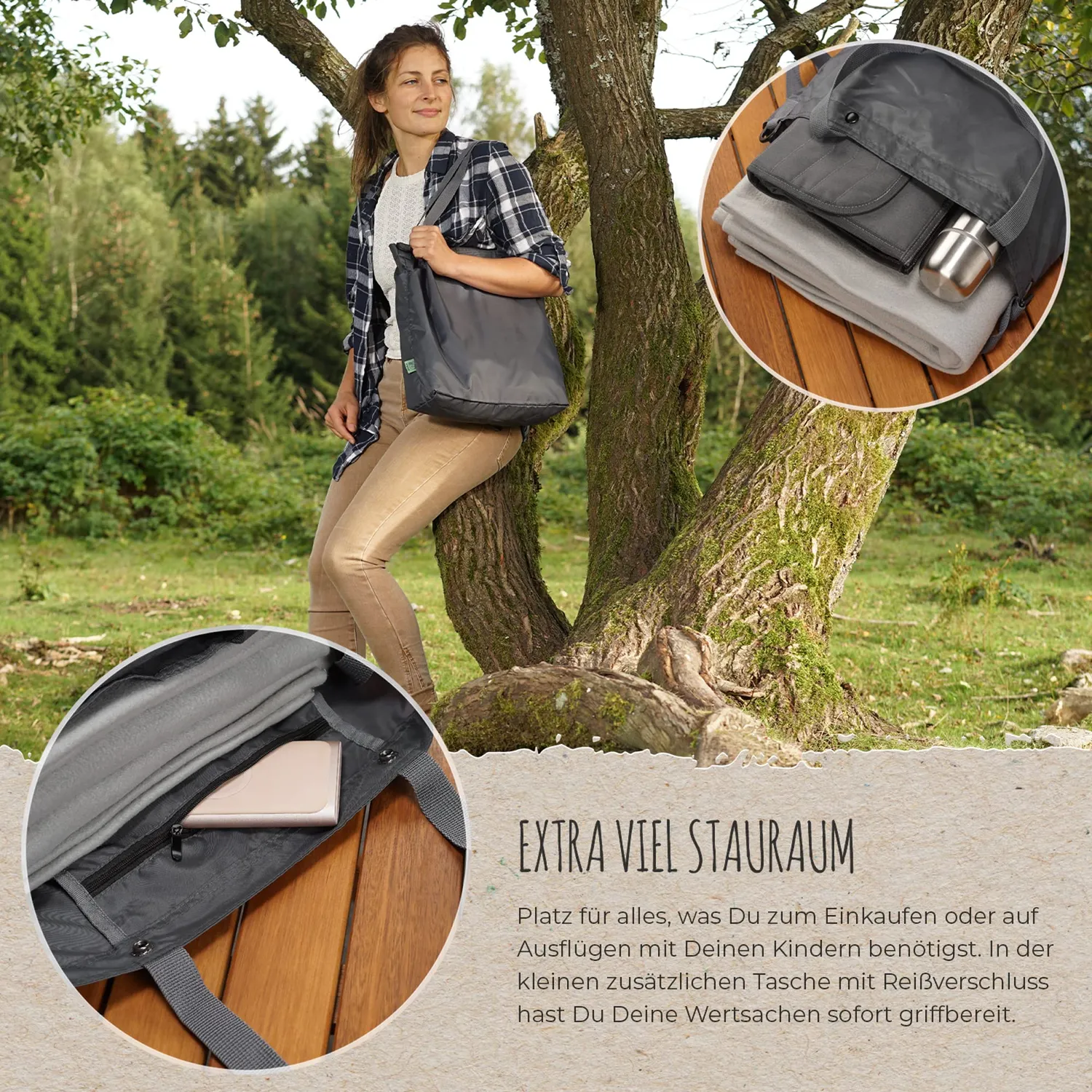 Reer Growing Kinderwagen-Einkaufstasche rPET grau 45x38 cm