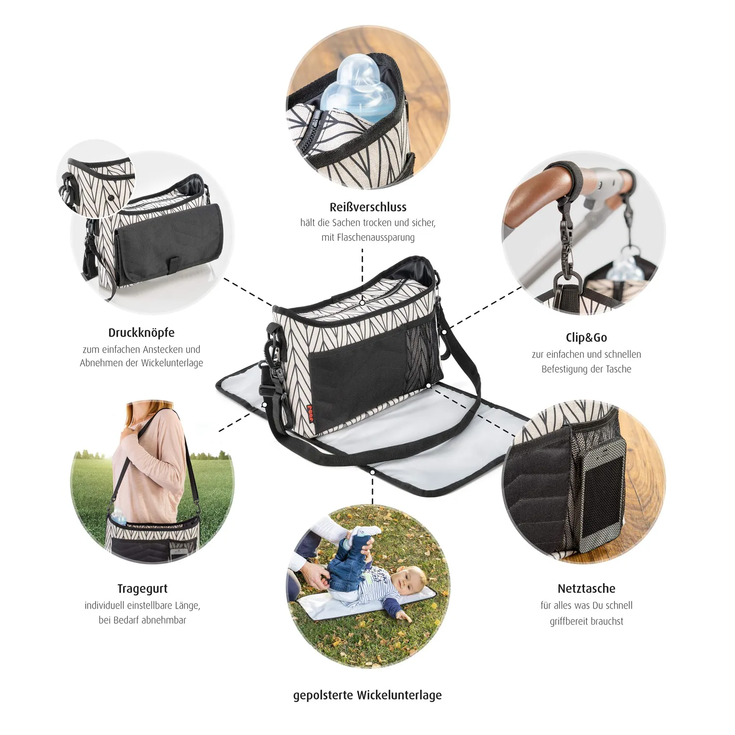 reer Clip&Go Vario Kinderwagen-Organizer mit Wickelauflage