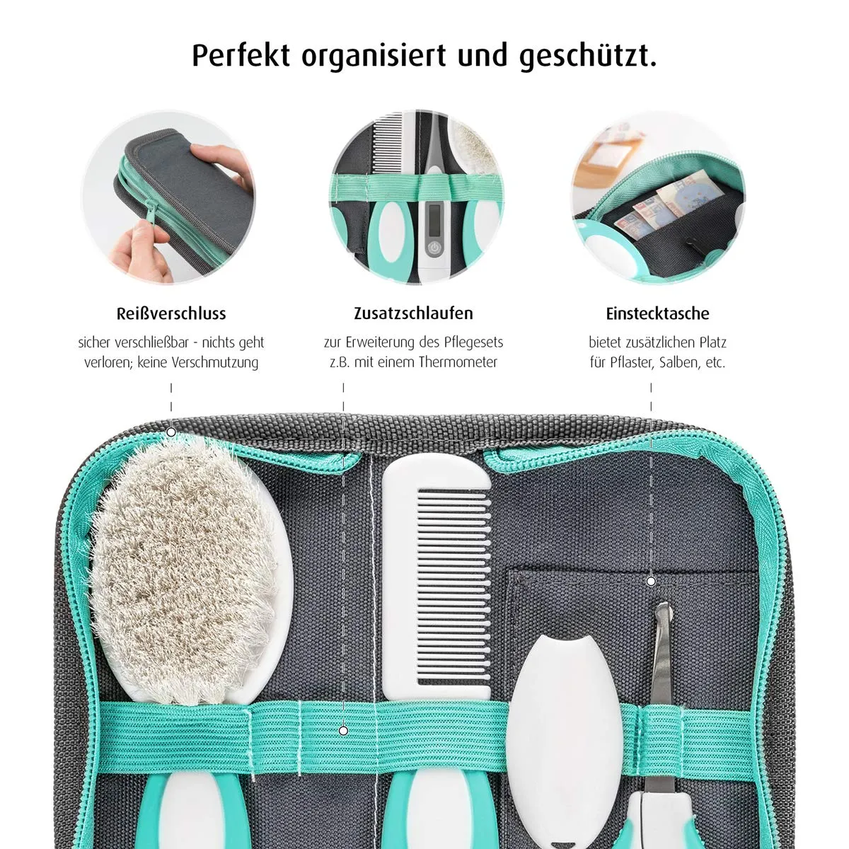 Reer BabyCare Babypflegeset 5-teilig Naturborsten Etui