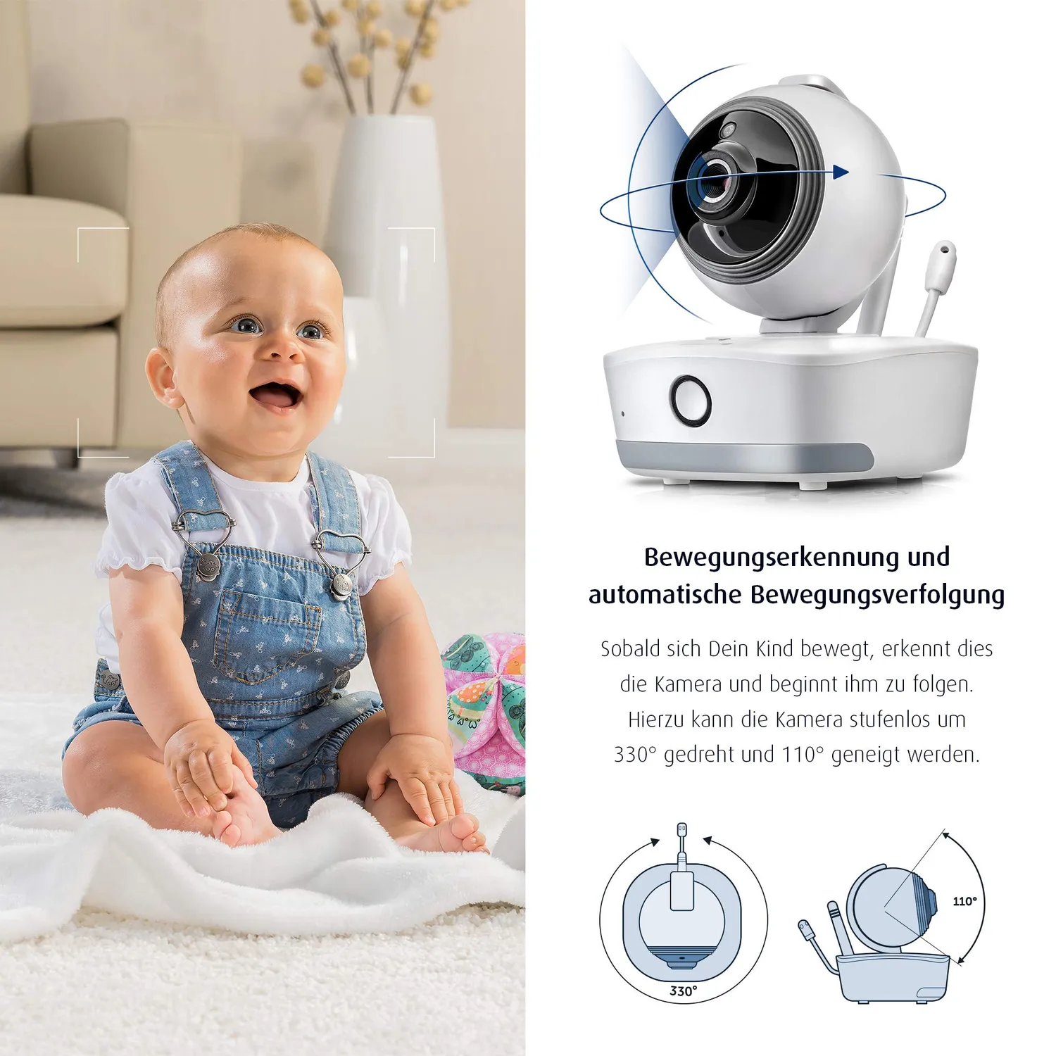 reer 80440 BabyCam XL Video-Babyphone weiß 4,3 Zoll