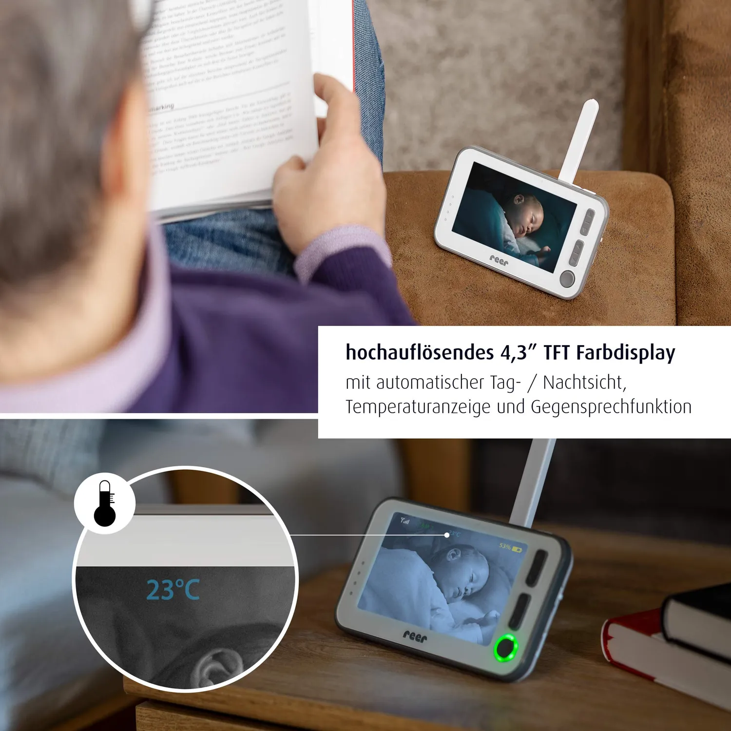 reer 80440 BabyCam XL Video-Babyphone weiß 4,3 Zoll