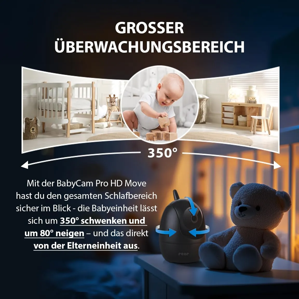 Reer BabyCam Pro HD Move Video-Babyphone 5 Zoll 300 m schwenkbar