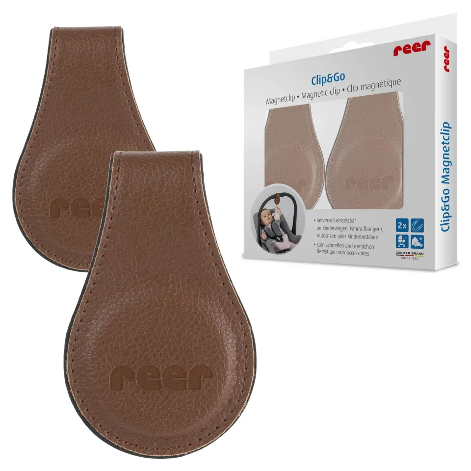 Reer Clip&Go Magnetclip braun für Kinderwagen 2er-Set