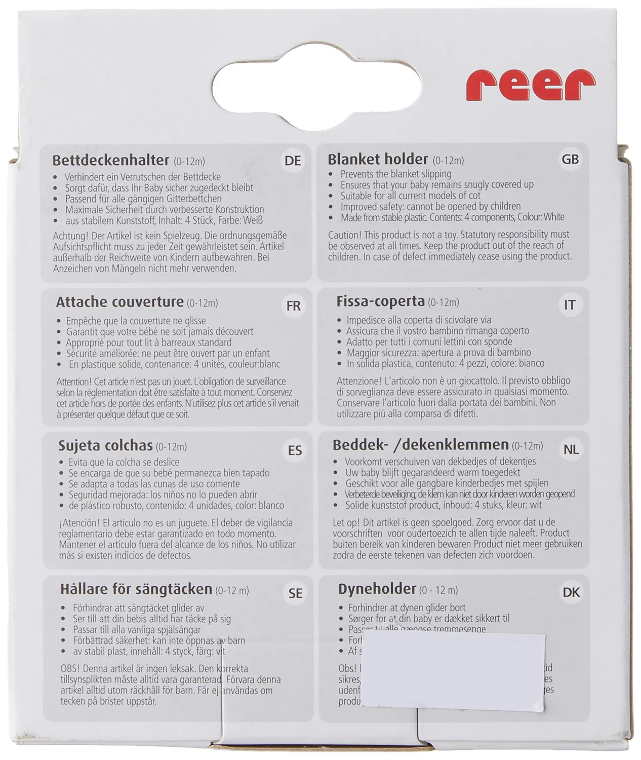 Reer 4589 Bettdeckenhalter weiß 4 Stück Kinderbett
