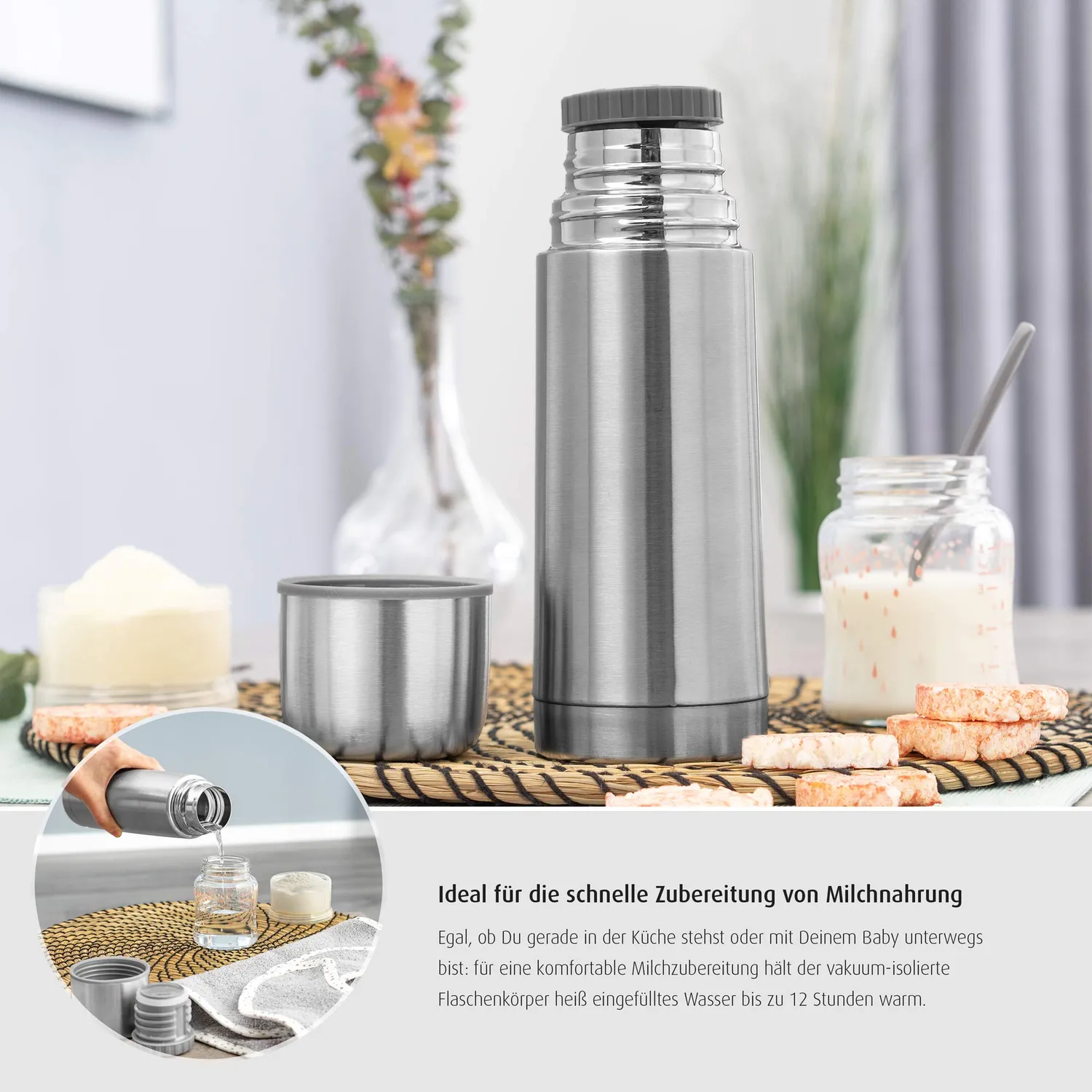 reer Pure 90308 Isolier-Flasche 350 ml silber Edelstahl