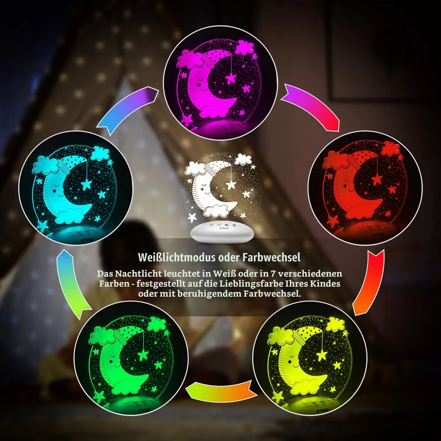 reer ColourLumy Mond Nachtlicht grau Farbwechsel Timer