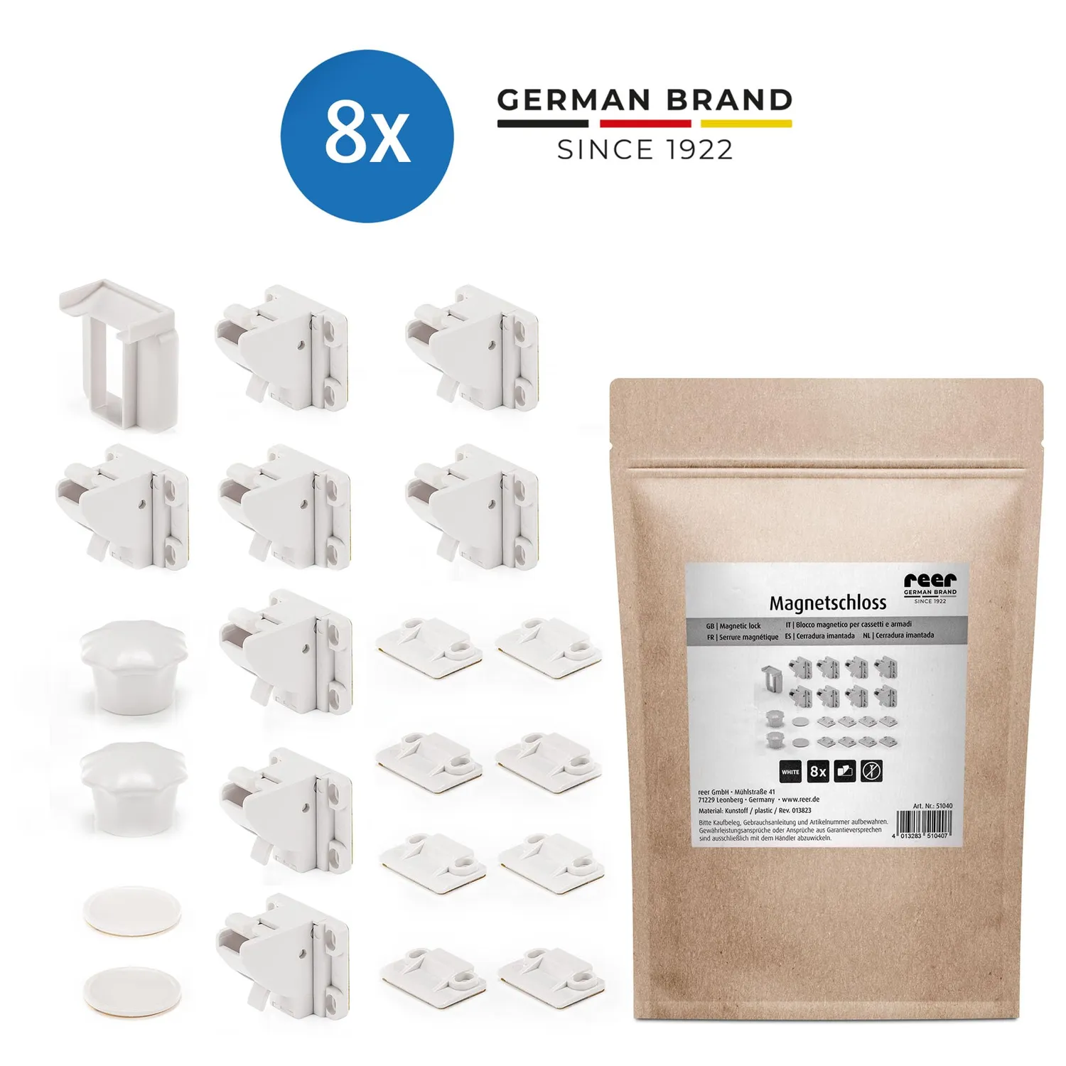 reer Magnetschloss Kindersicherung weiß 8 Stück Set