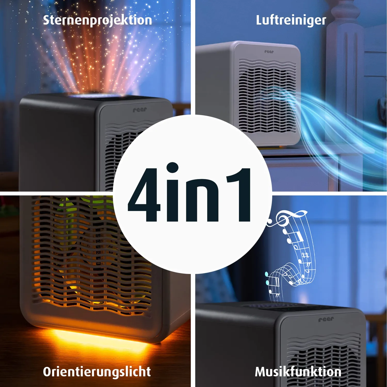 Reer 4in1 Air Purifier Luftreiniger weiß mit Nachtlicht