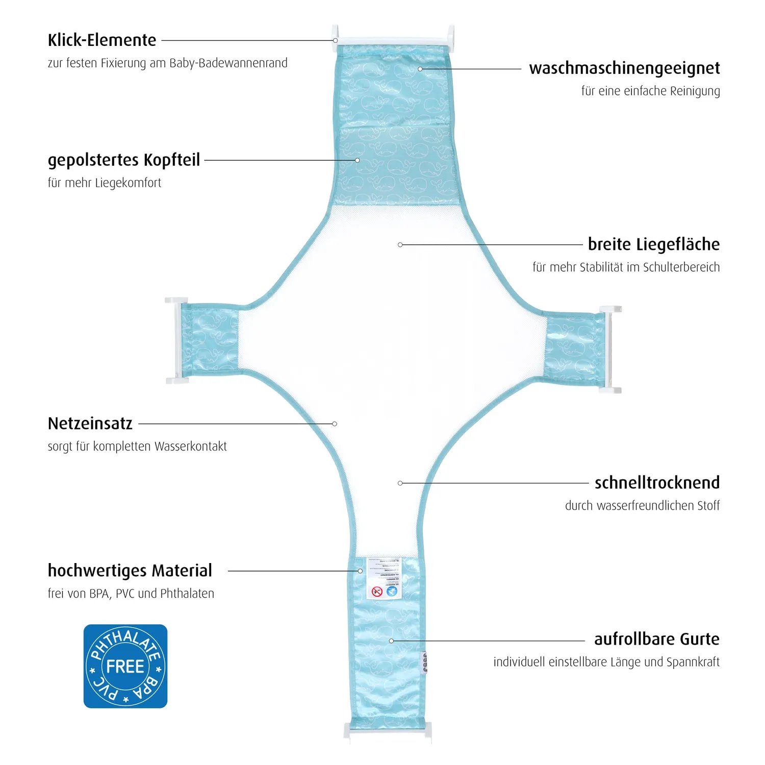 Reer MyHappyBath Sling Badewannen-Netz Blau 100x64 cm