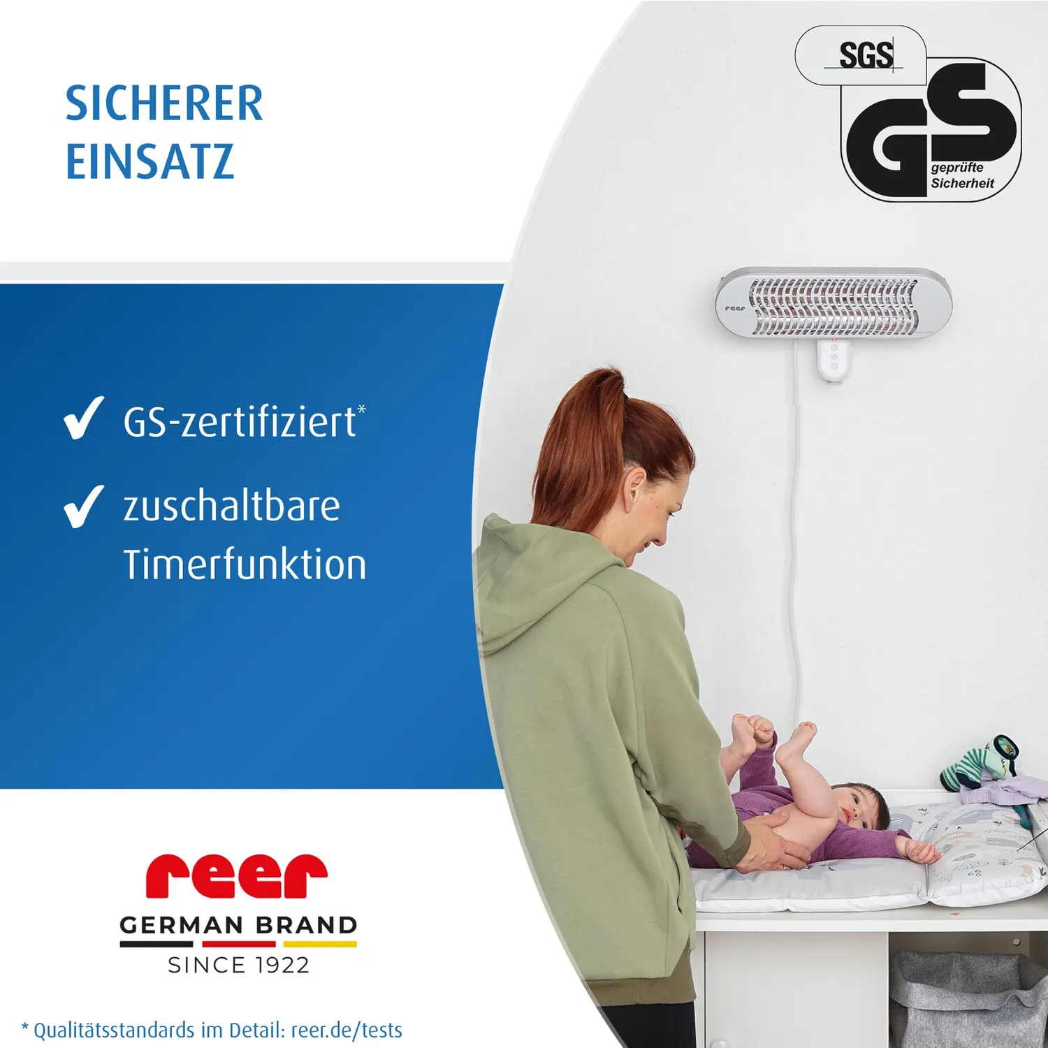 Reer HeatCare+ Wickeltisch Wärmestrahler mit Fernbedienung