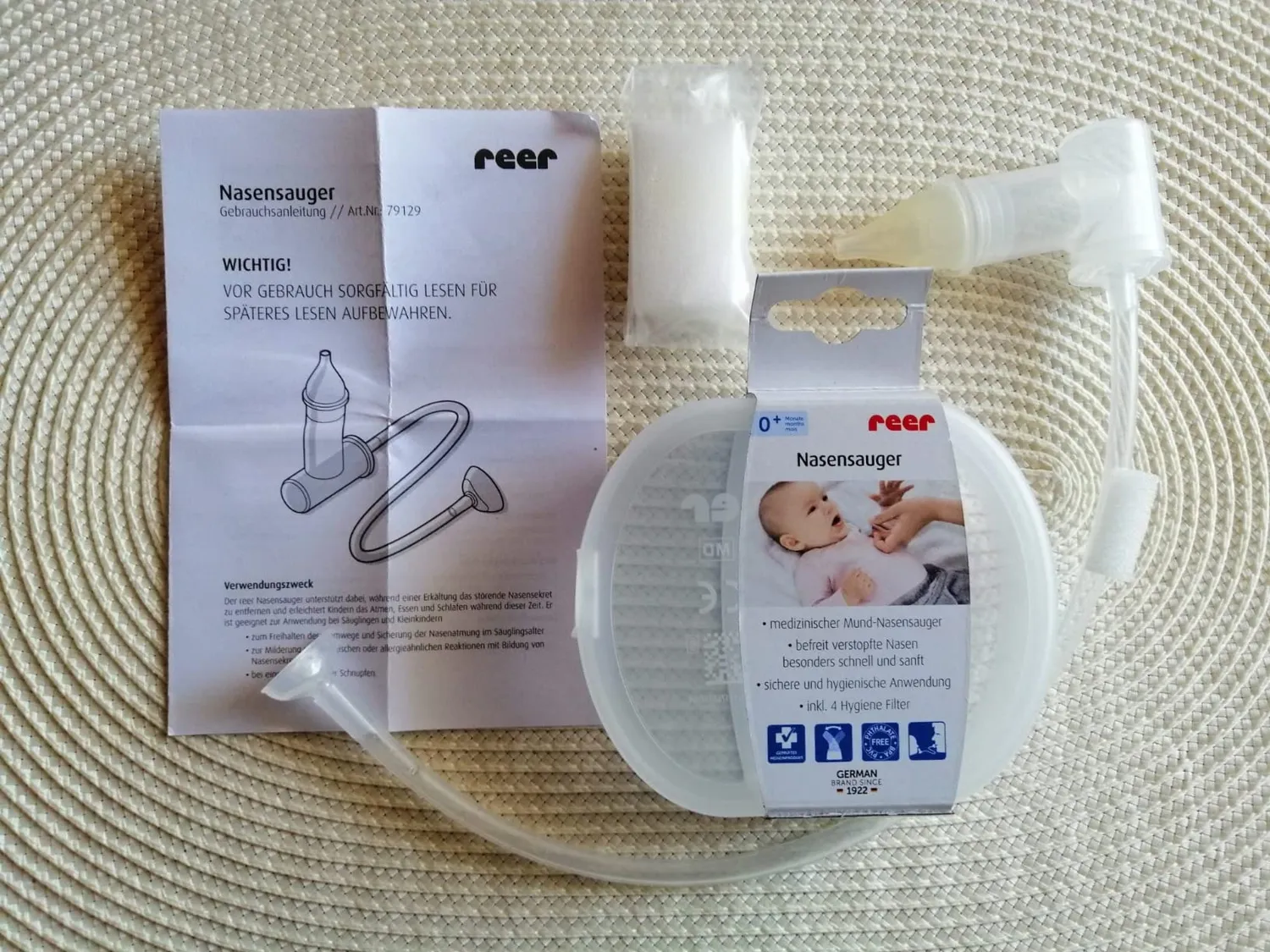 Reer Nasensauger Baby Mundsauger mit 4 Filtern und Box