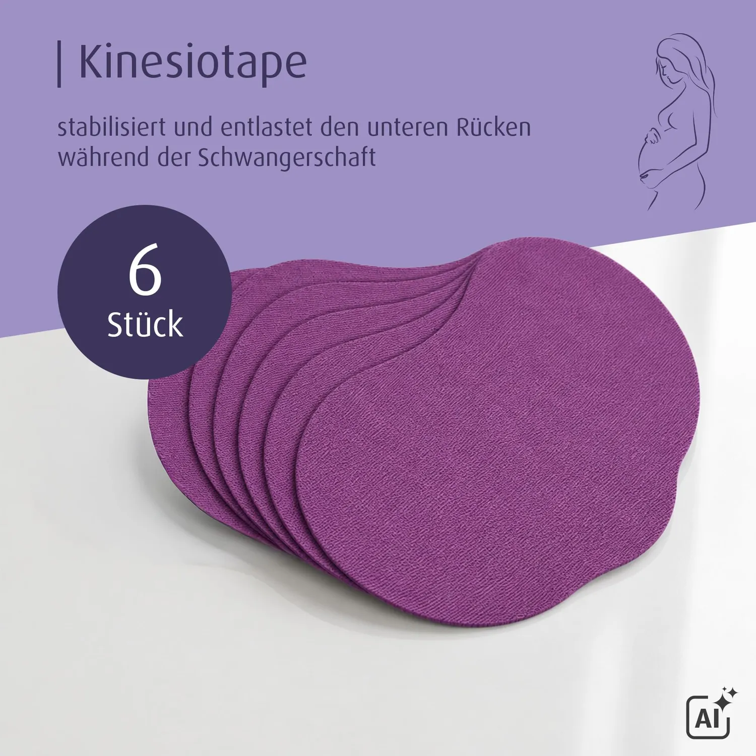 Reer Mama Kinesiotape Schwangerschaft Tape Lila 6 Stück elastisch
