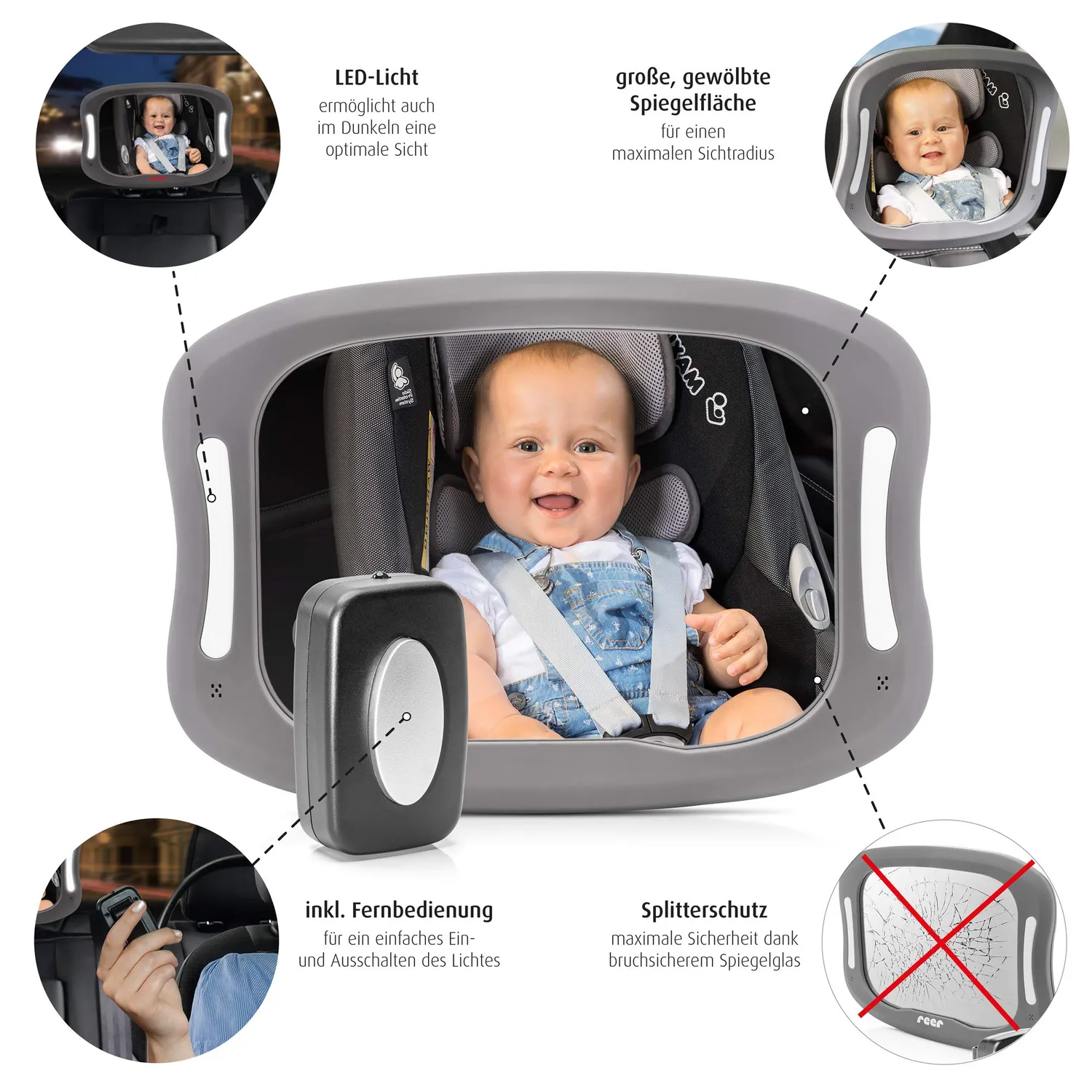 Reer BabyView 86101 Babyspiegel mit LED-Beleuchtung