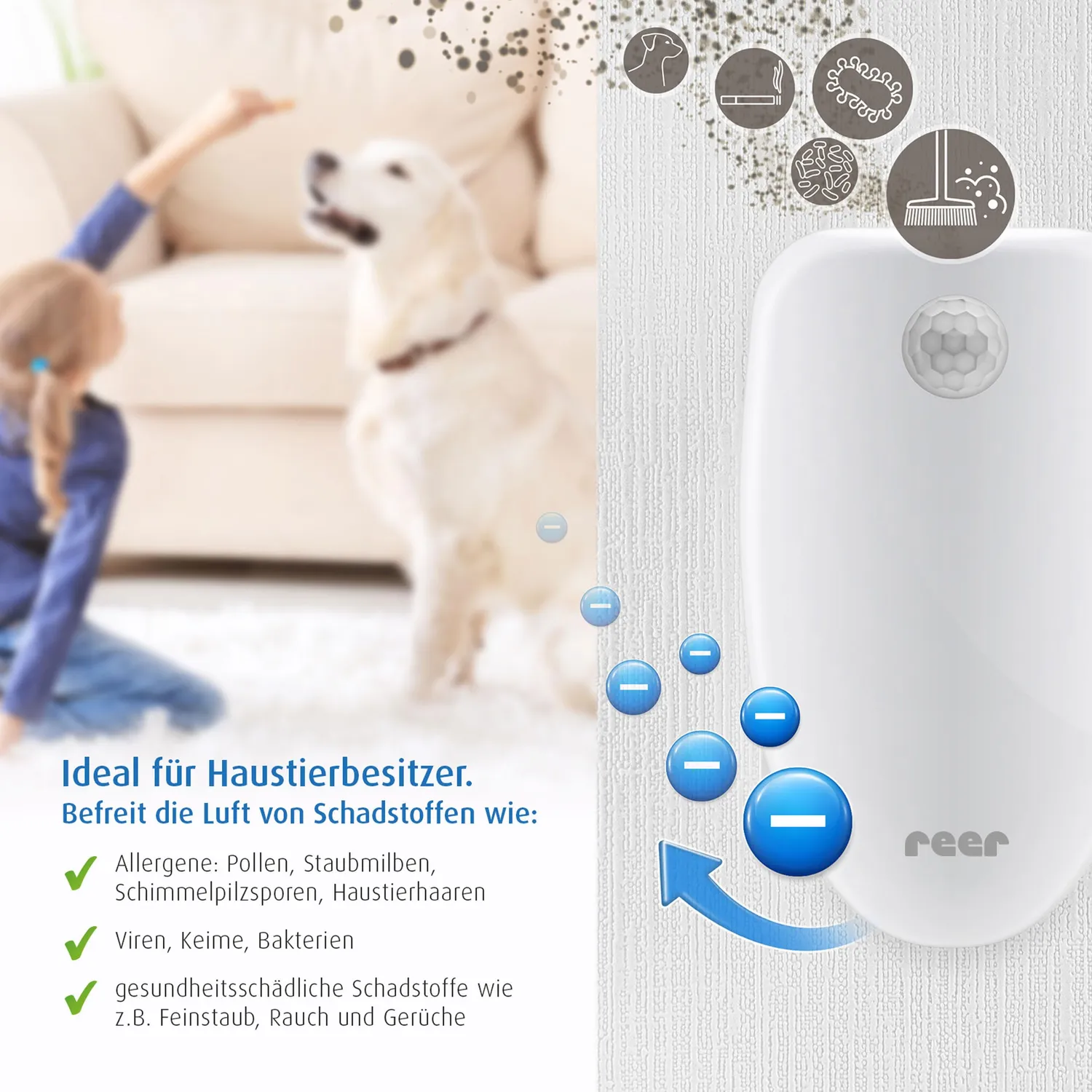 Reer PureAir Ionen-Luftreiniger UV-C Raumluft filterlos
