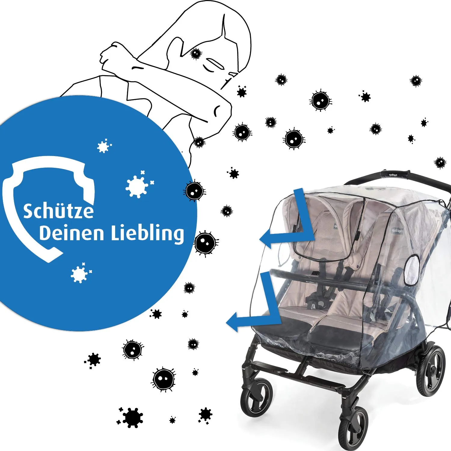 Reer RainCover Twin Regenschutz Zwillingswagen PVC-frei