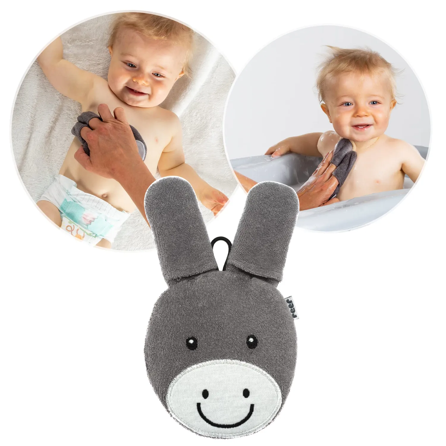 Reer BabyCare Waschpad Waschhandschuh grau Esel
