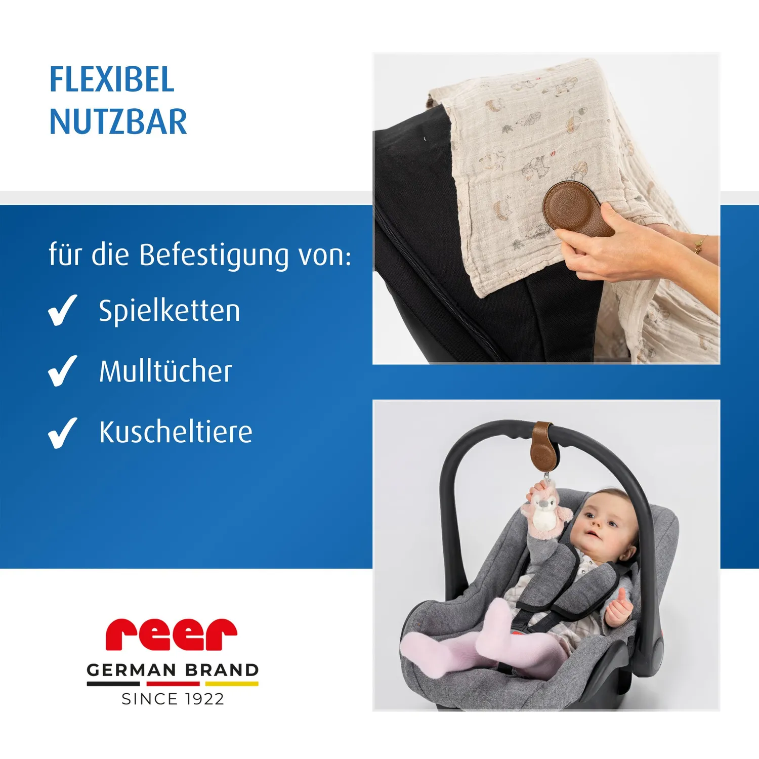 Reer Clip&Go Magnetclip braun für Kinderwagen 2er-Set