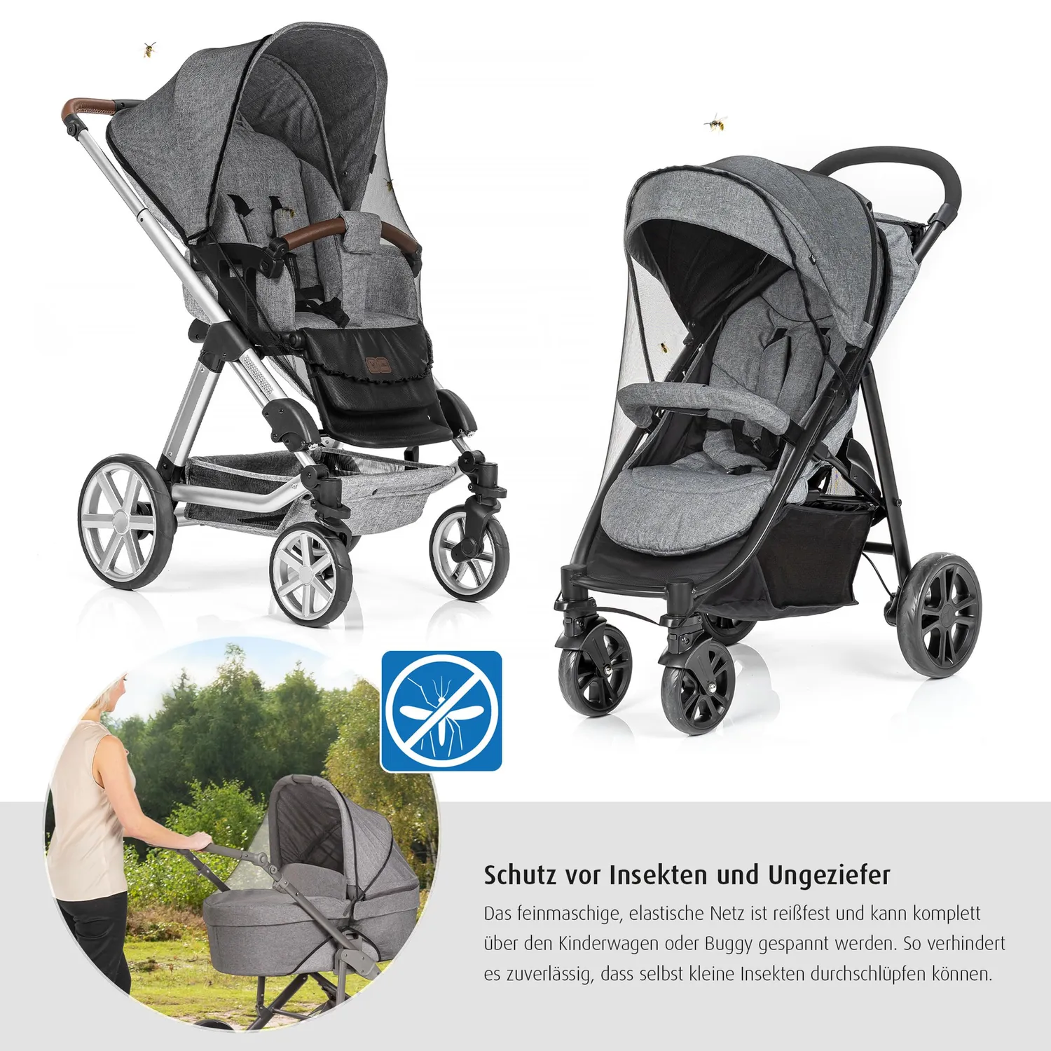 Reer Insektenschutz Kinderwagen 87021 Schwarz XL
