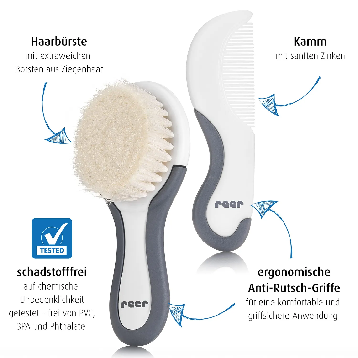 Reer BabyCare 81070 Haarpflege-Set 2tlg Weiß Ziegenhaar